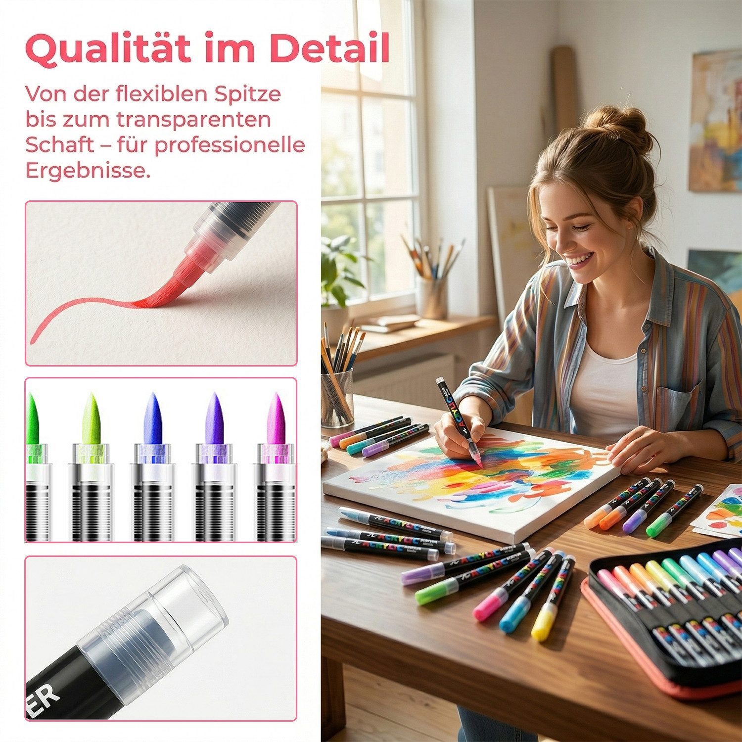 AKKEE Lackmarker Acrylstifte Set Farben wasserfest leuchtende, Marker, (120-tlg), für Papier Steine Glas Holz DIY Medium – Bild 2 von 5