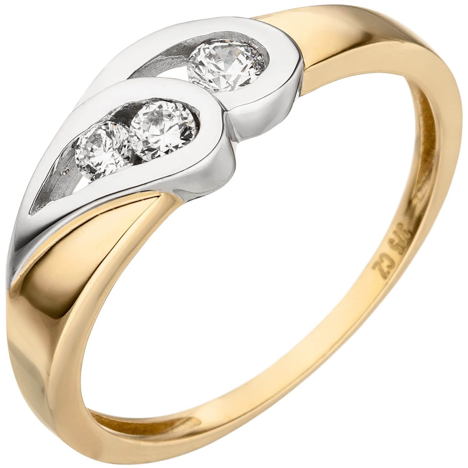 Fingerring 375 Schmuck Zirkonia Gold Gold Gelbgold Damenring Fingerschmuck, weißen Krone Tropfen Ring 2 375 mit