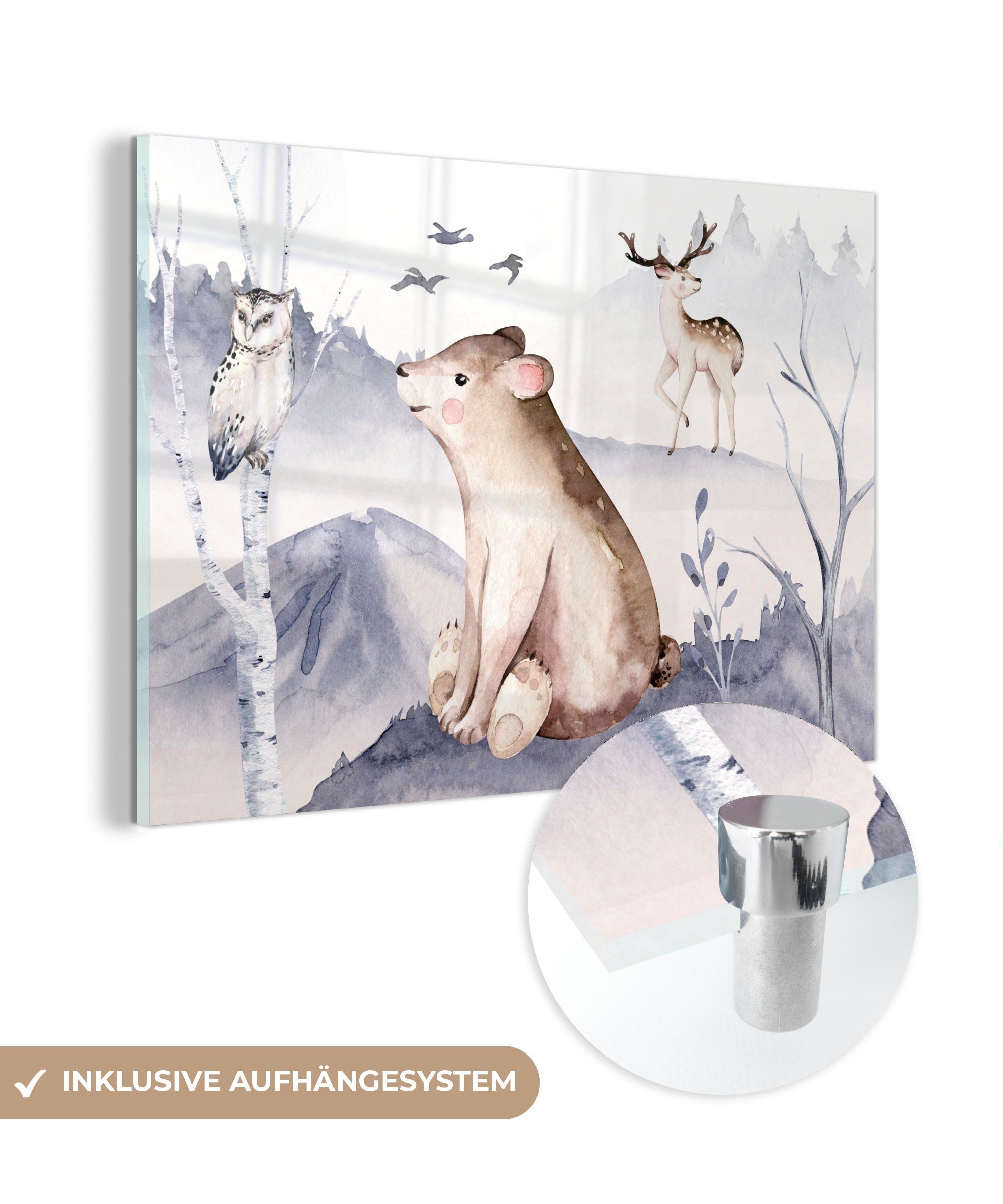 Schnee Schlafzimmer Wohnzimmer Acrylglasbilder (1 Tiere, - MuchoWow Acrylglasbild - St), Winter &