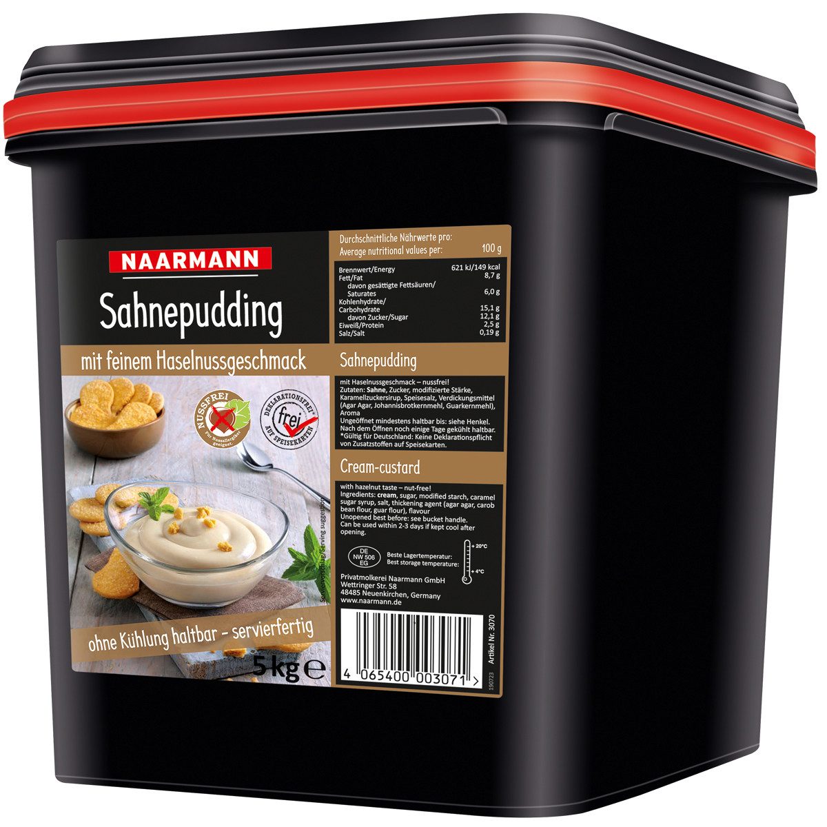 NAARMANN Süßigkeit, Naarmann Sahne Pudding mit Haselnussgeschmack servierfertig 5000g