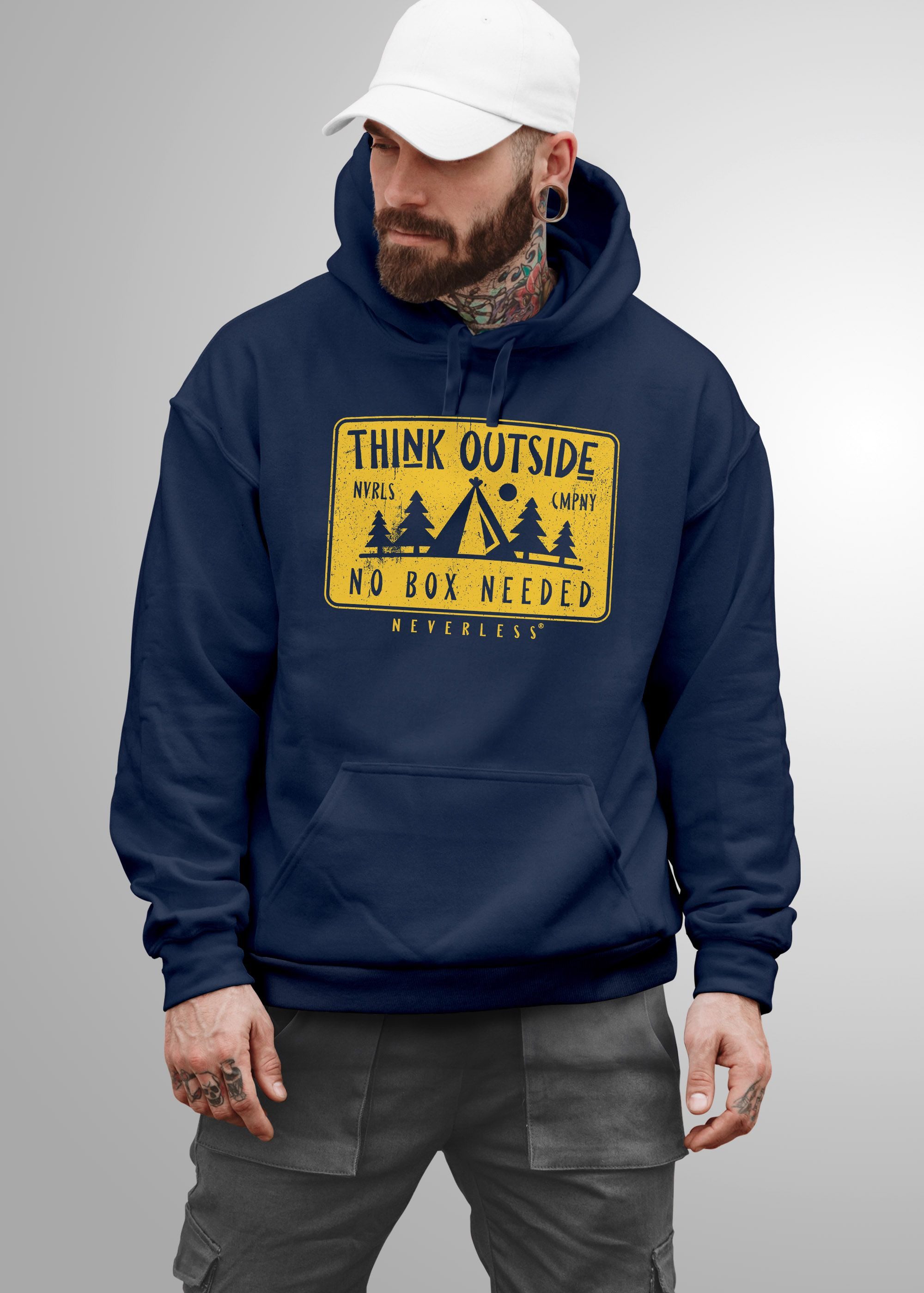Neverless Hoodie Hoodie Herren Statement Print Think Outside Outdoor Kapuzen-Pullover