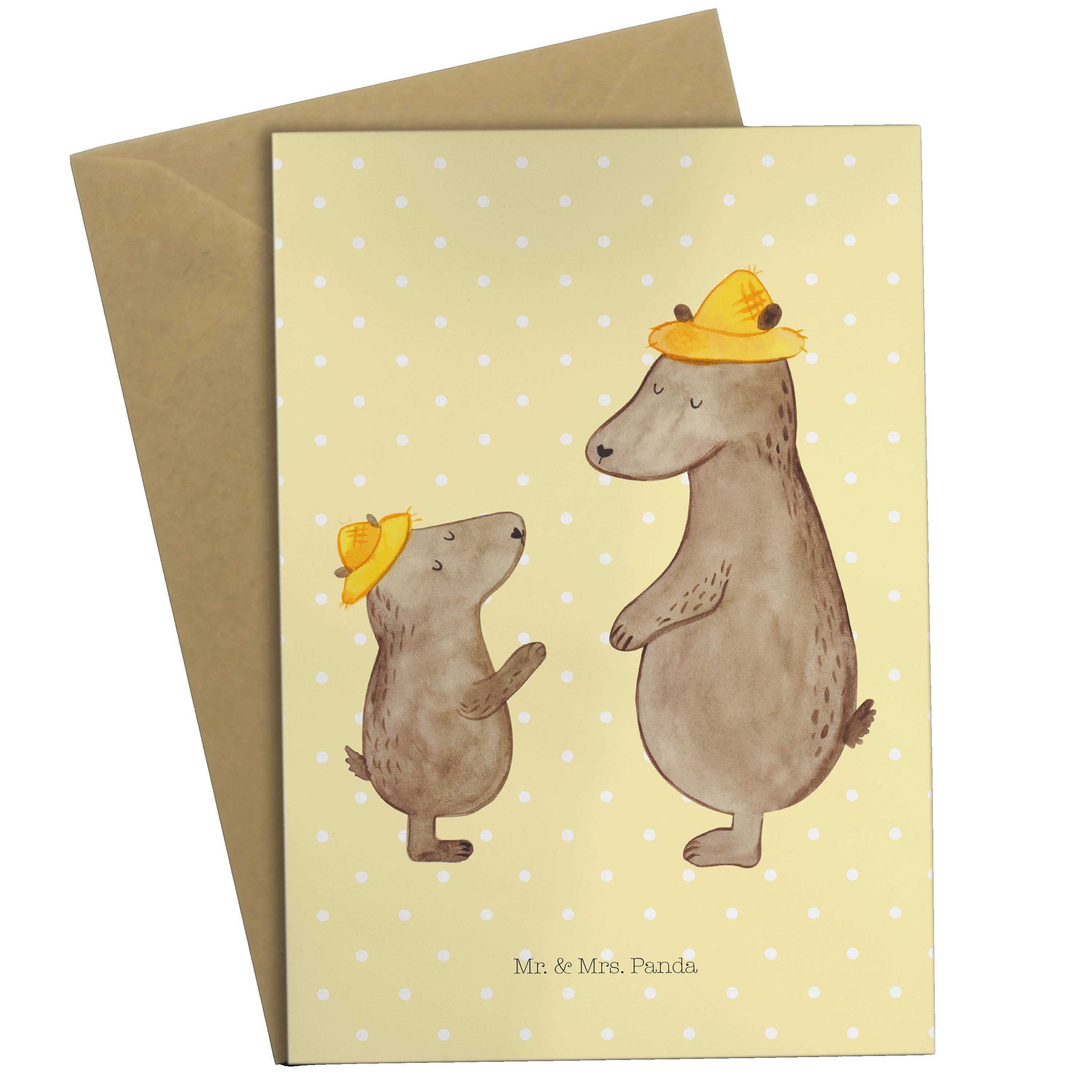 Mr. & Mrs. Panda Grußkarte Bären mit Hut - Gelb Pastell - Geschenk, Opa, Geburtstagskarte, Hochz