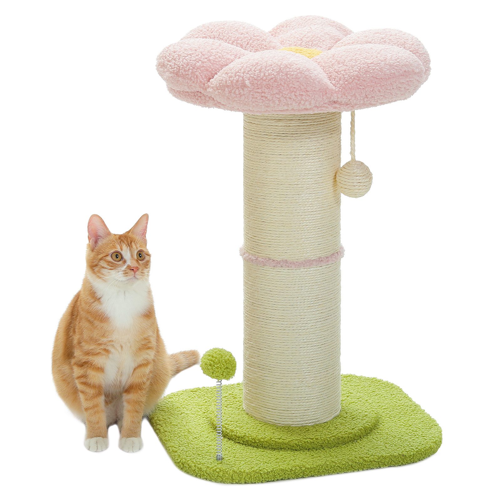PAWZ Road Kratzsäule Blume Katzenkratzsäule, kleiner Katzenbaum, Kratzsäule, mit super dickem 14cm Säule, Abnehmbares Blumen-Katzenbett