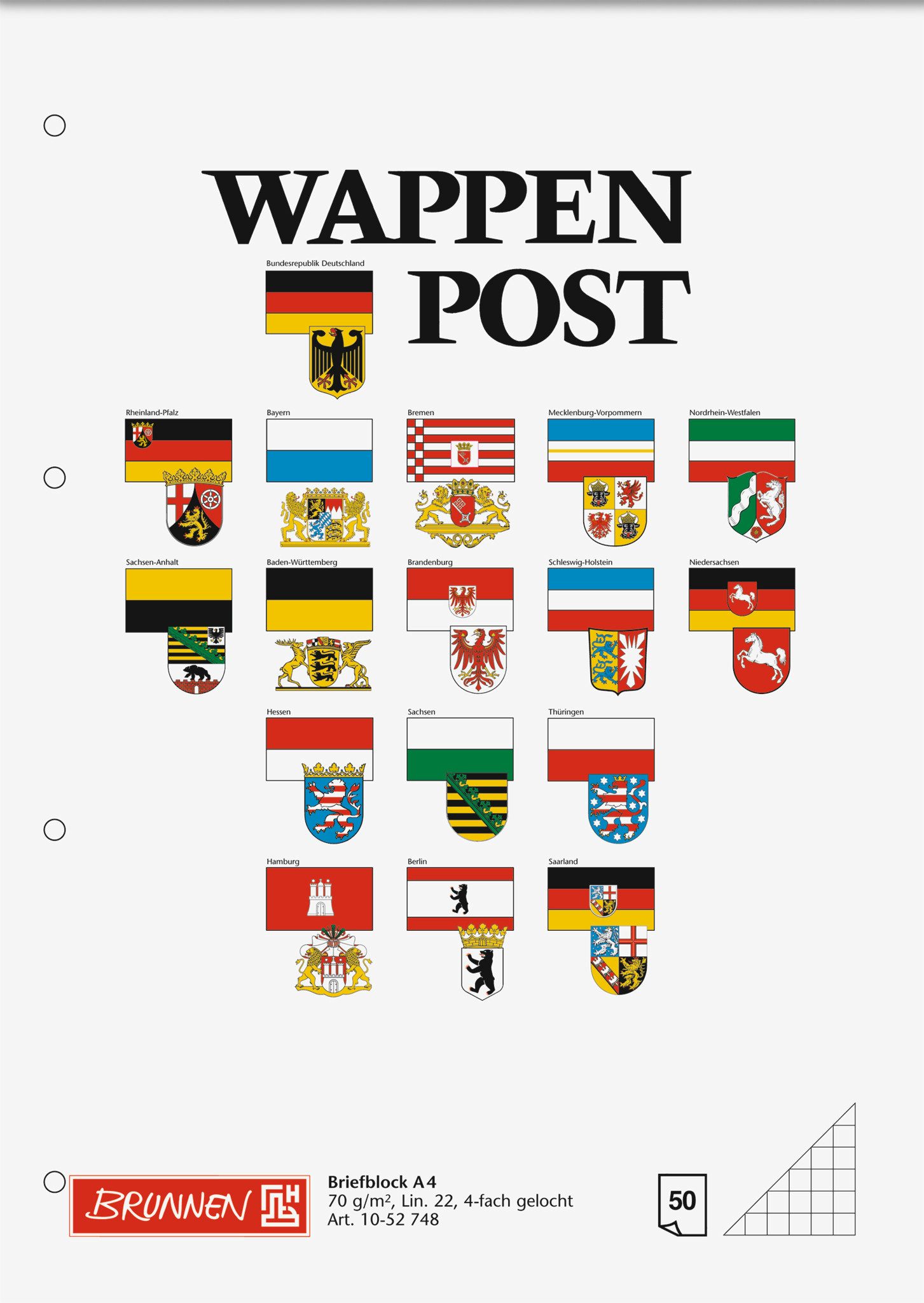 BRUNNEN Notizblock BRUNNEN Briefblock Wappen-Post A4 50 Blatt Lin 22 mehrfarbig 10-52748