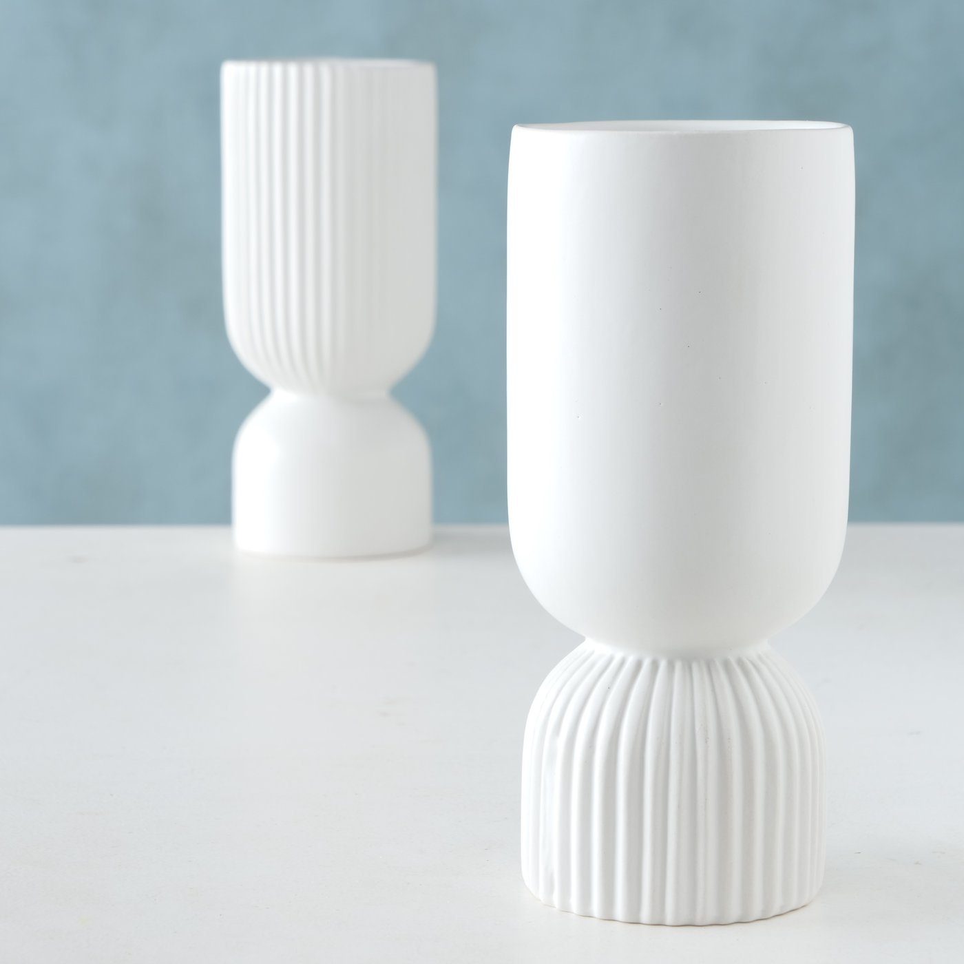 BOLTZE Dekovase 2er Set "Gino" aus Keramik in weiß, Vase Blumenvase
