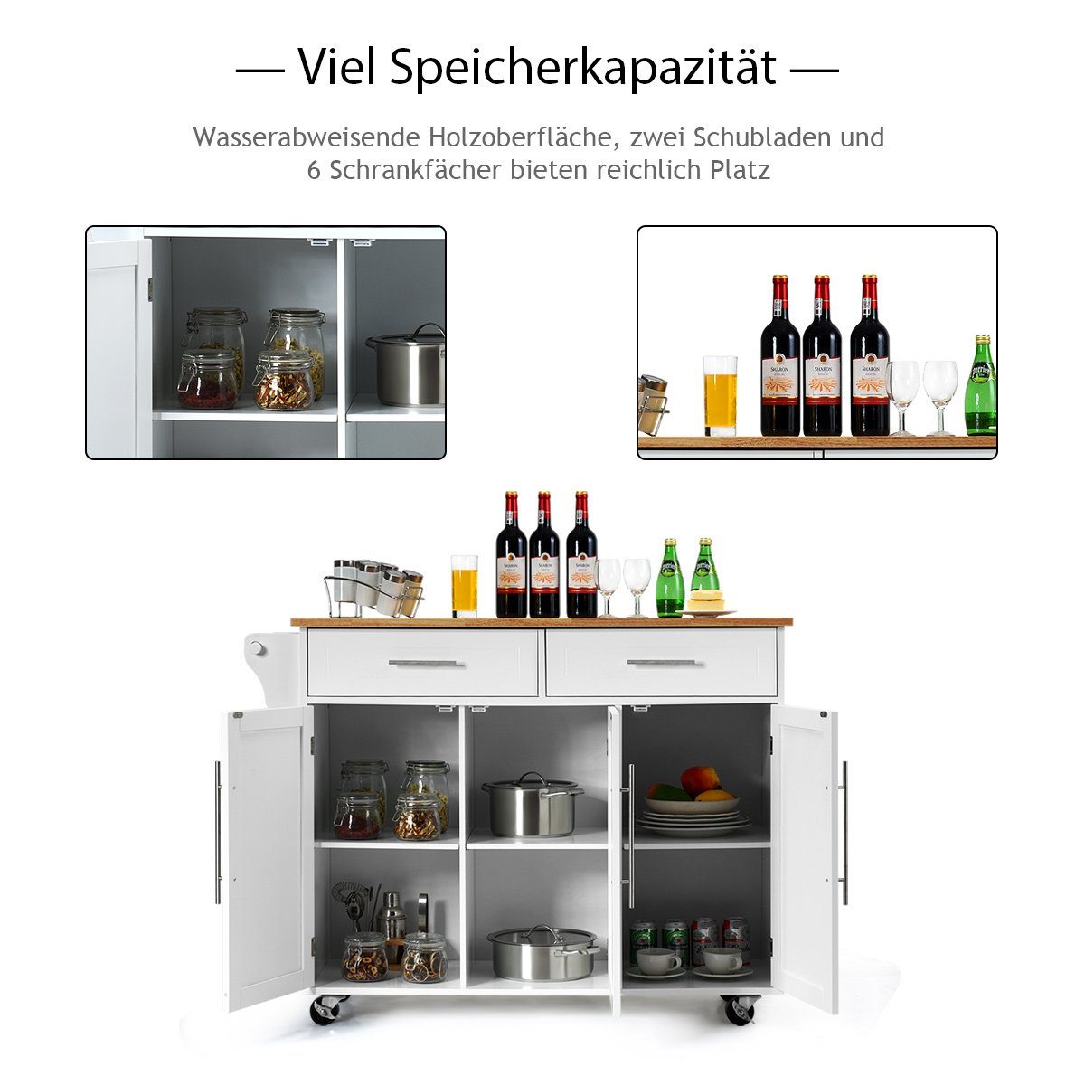 COSTWAY Küchenwagen, mit Arbeitsplatte, Schubladen & verstellbaren Regalen günstig online kaufen