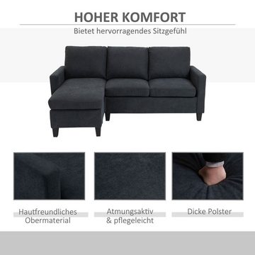 HOMCOM 3-Sitzer Ecksofa Eckcouch in L-Form, Eckgarnitur, 3-Sitzer-Sofa 1 Teile, Dunkelgrau 197 x 139 x 91 cm