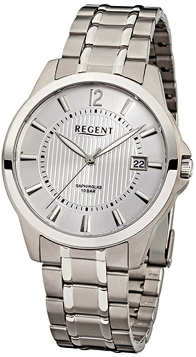Regent Quarzuhr Regent Herren-Armbanduhr silber Analog, (Analoguhr), Herren Armbanduhr rund, mittel (ca. 39mm), Titanarmband
