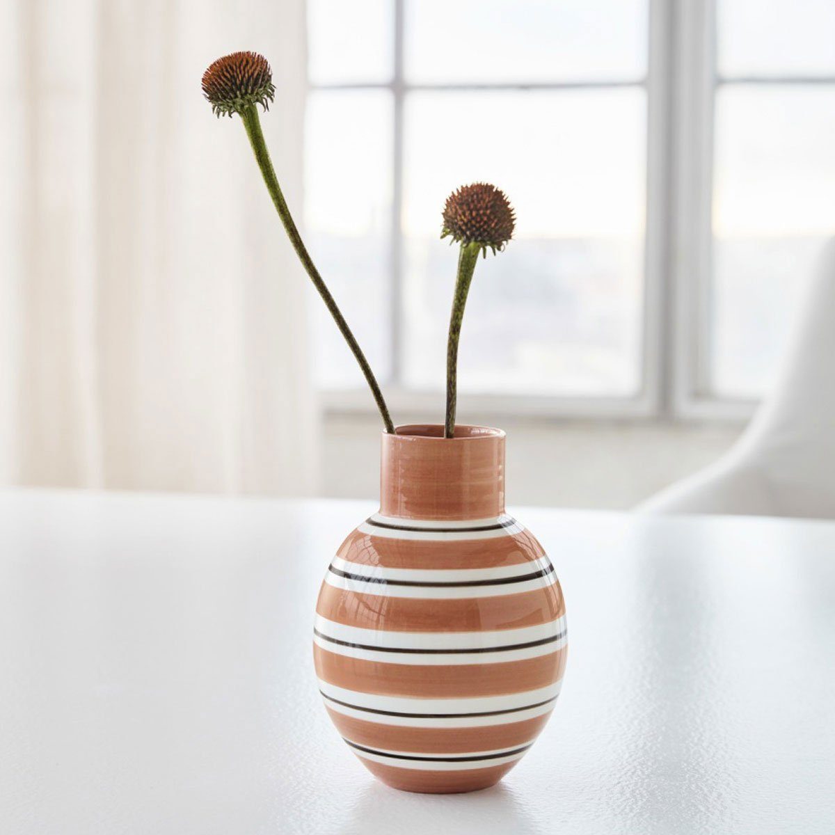 Designer Kähler cm; Vase 14,5 Omaggio Nuovo Bauchige Tischvase Dekovase Streifen; Terrakotta mit