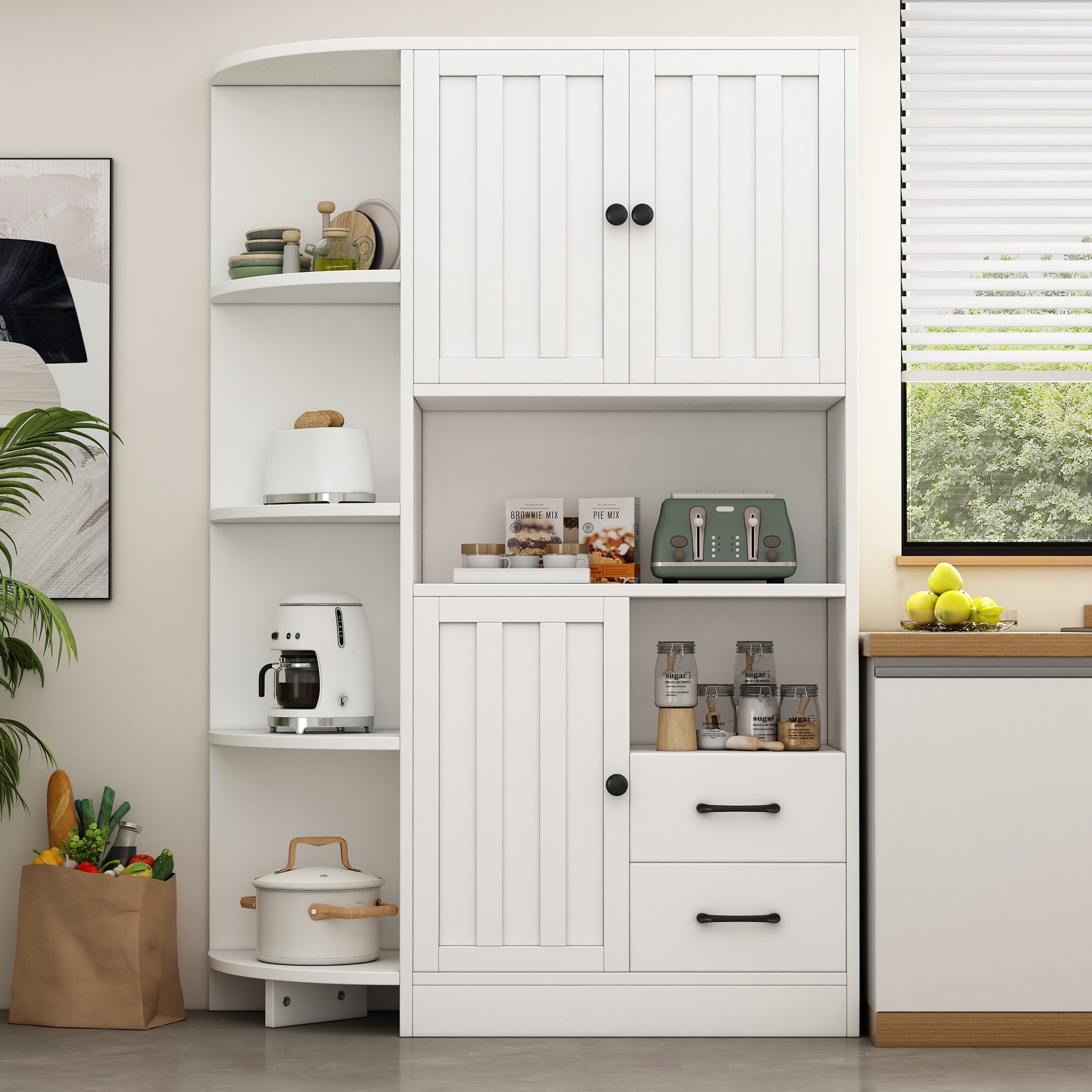 Merax Eckschrank Aufbewahrungsschrank Eckregal Mehrzweckschrank in Weiß (1- günstig online kaufen