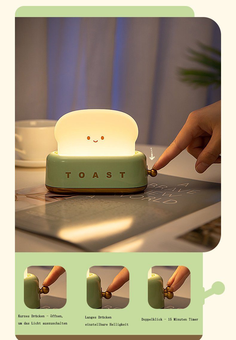 Grün LED Tischlampe LED Nachtlicht, Toaster Haiaveng kreatives Zeitschaltuhr, Schreibtischlampe integriert mit kleine fest