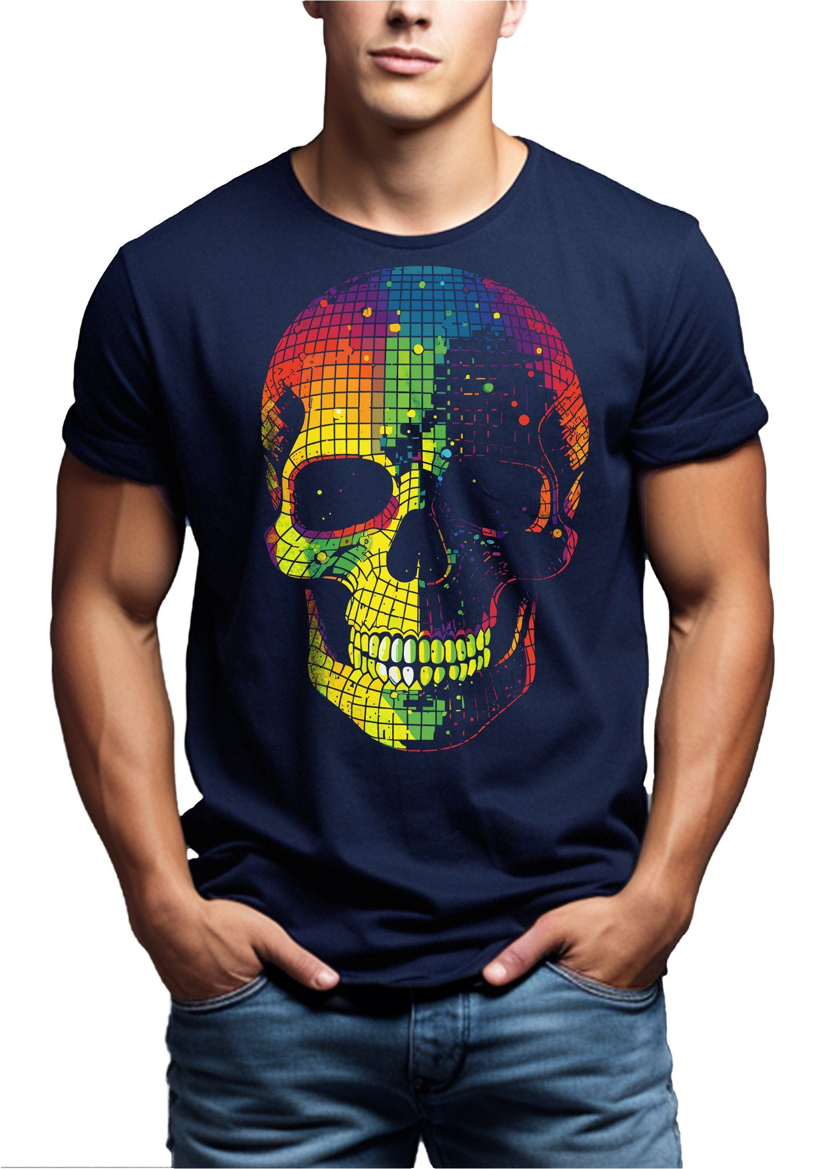 MAKAYA Print-Shirt Herren Disco Skull Totenkopf günstig online kaufen