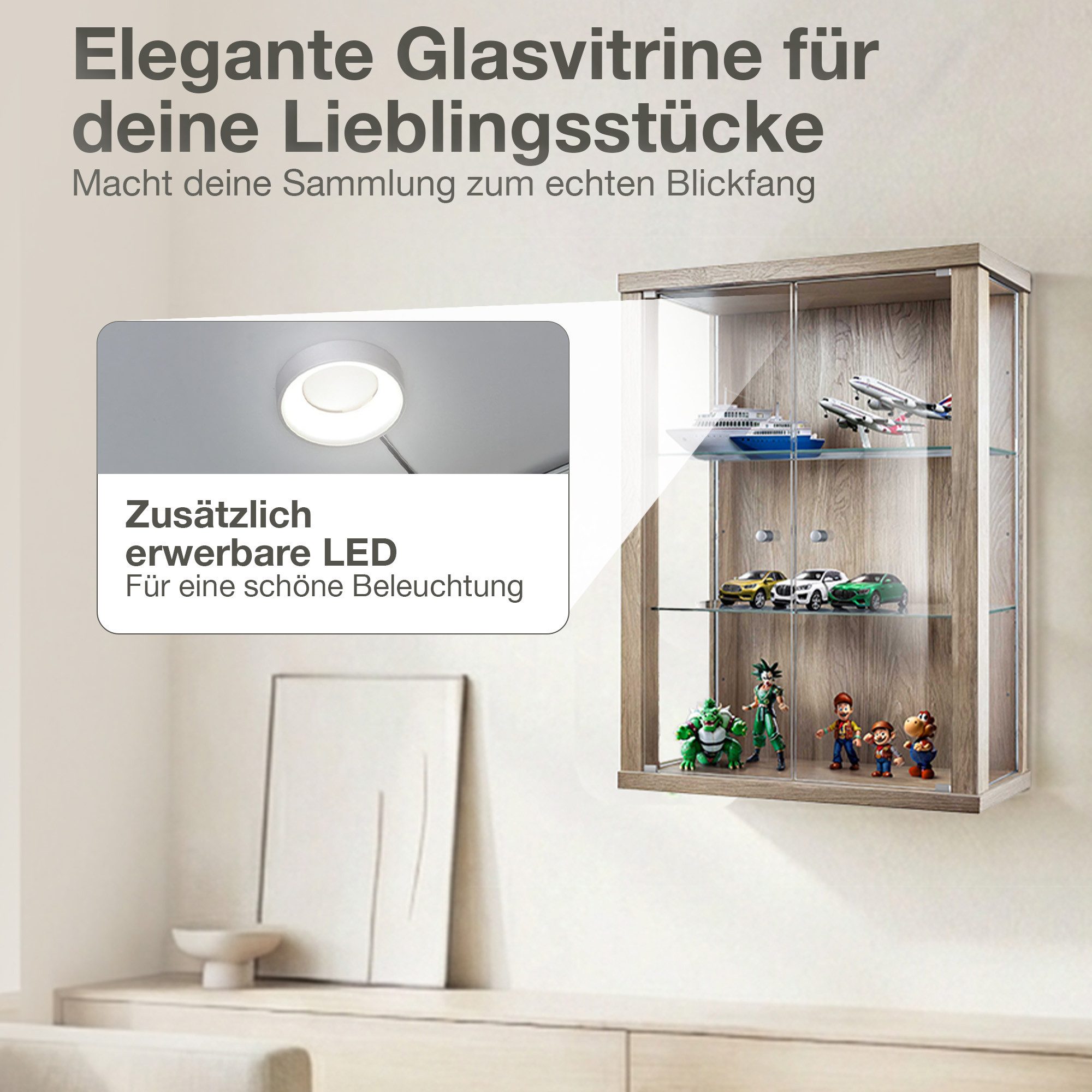 K-Möbel Hängevitrine C1012 (Glasvitrine (80x60x25 cm) mit 2 Glastüren) Glasvitrine hängend – Bild 5 von 5