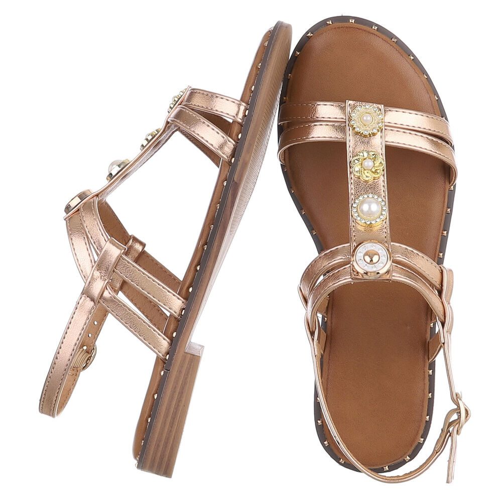 Ital-Design Damen Sandale mit Zierelementen und Fersenriemen Riemchensandalette (92002737) Blockabsatz Riemchensandalen in Roségold