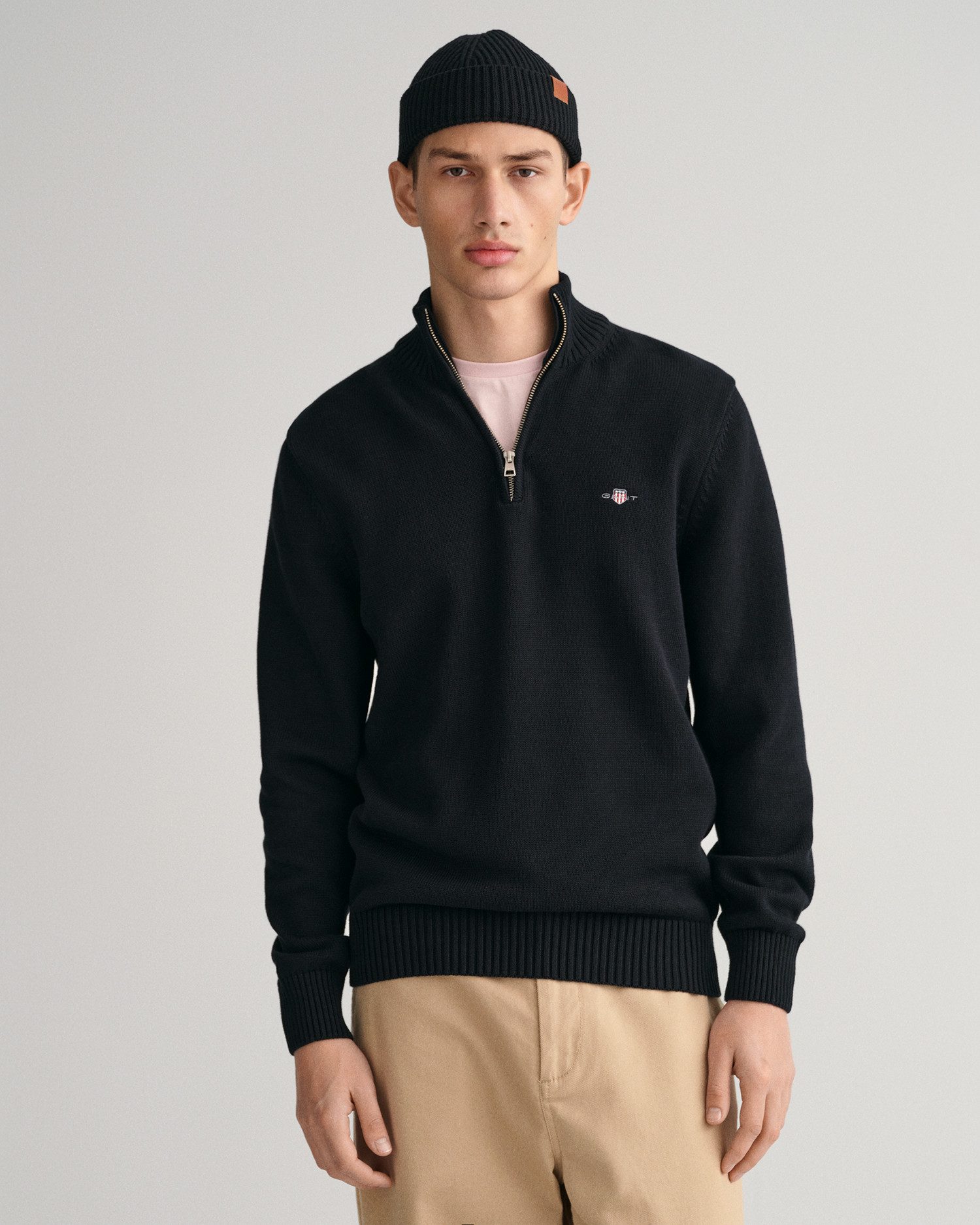 Gant Troyer CASUAL COTTON HALF ZIP mit grafischer Logostickerei auf der Brust