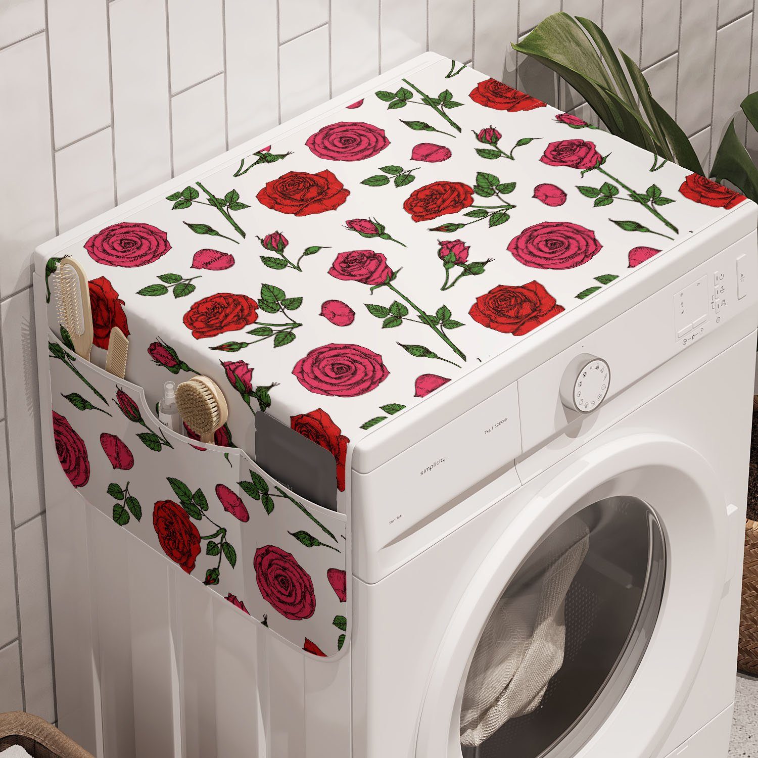für Trockner, Badorganizer Blumen Anti-Rutsch-Stoffabdeckung Romantische und Zusammensetzung Waschmaschine Rosen Abakuhaus