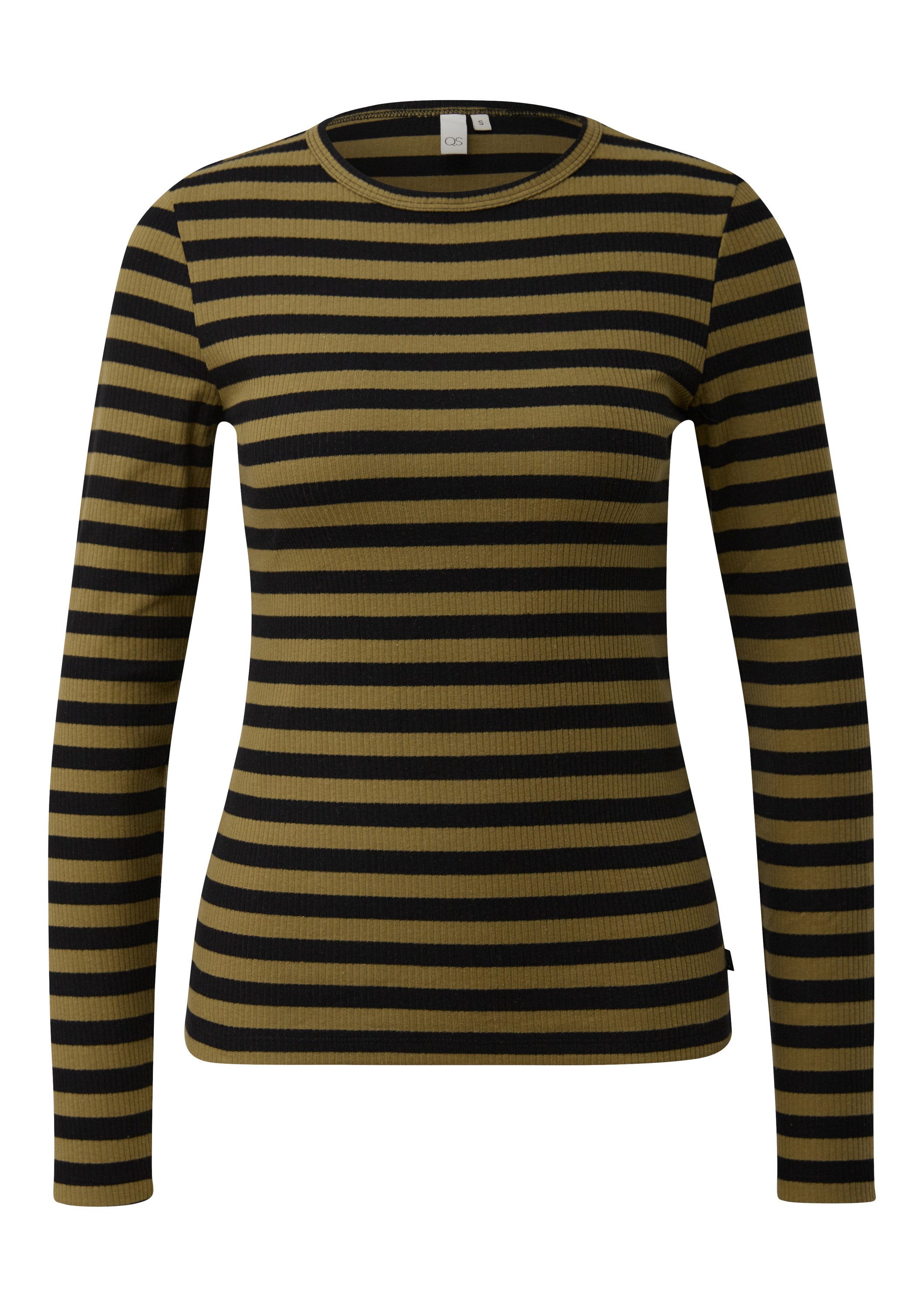 QS Langarmshirt T-Shirt Geripptes Longsleeve im Slim Fit