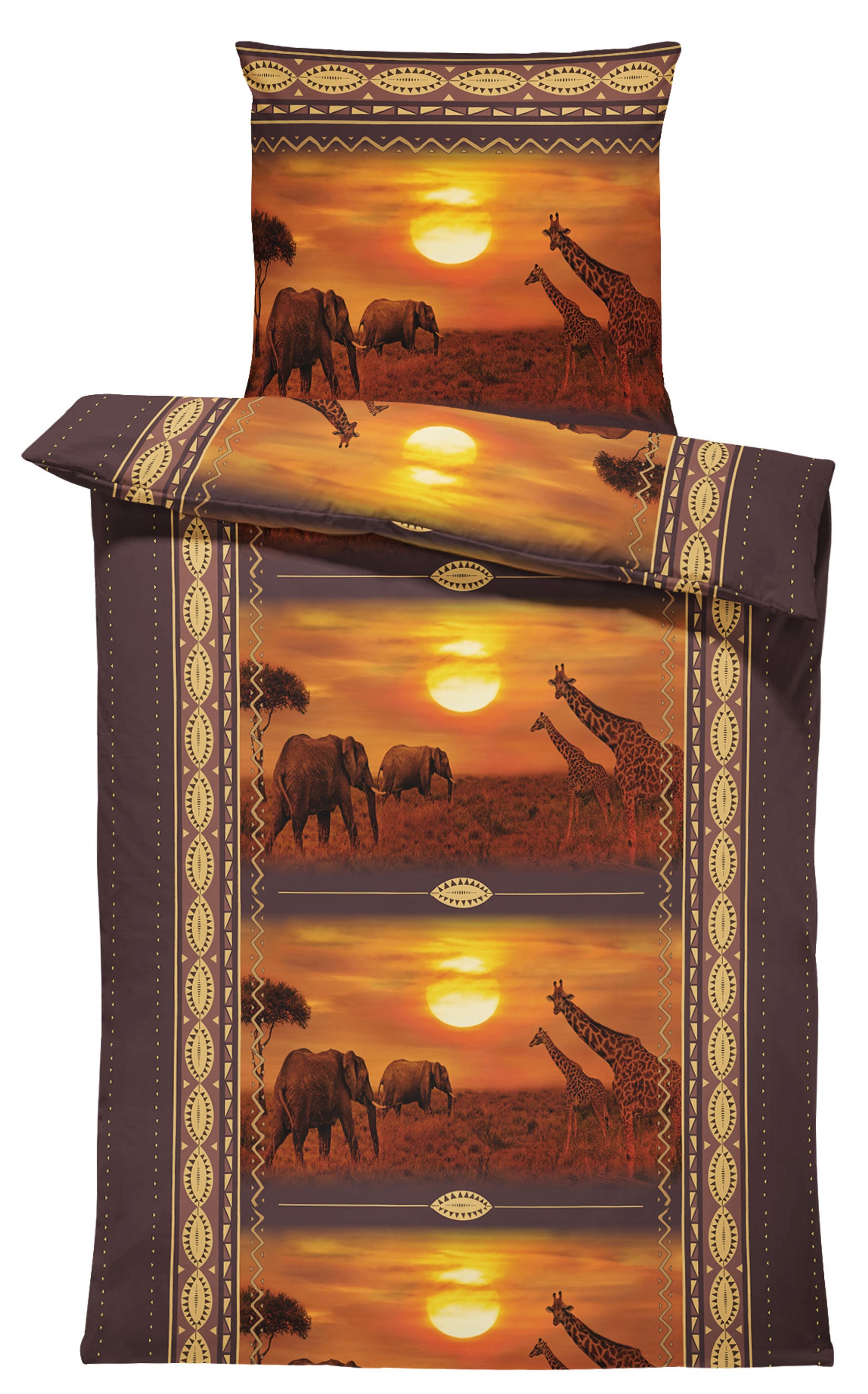 One Home Bettwäsche Fotodruck, Mikrofaser, 2 teilig, Afrika Safari Elefanten Tiere, Knitterfrei Weich für Sommer und Winter