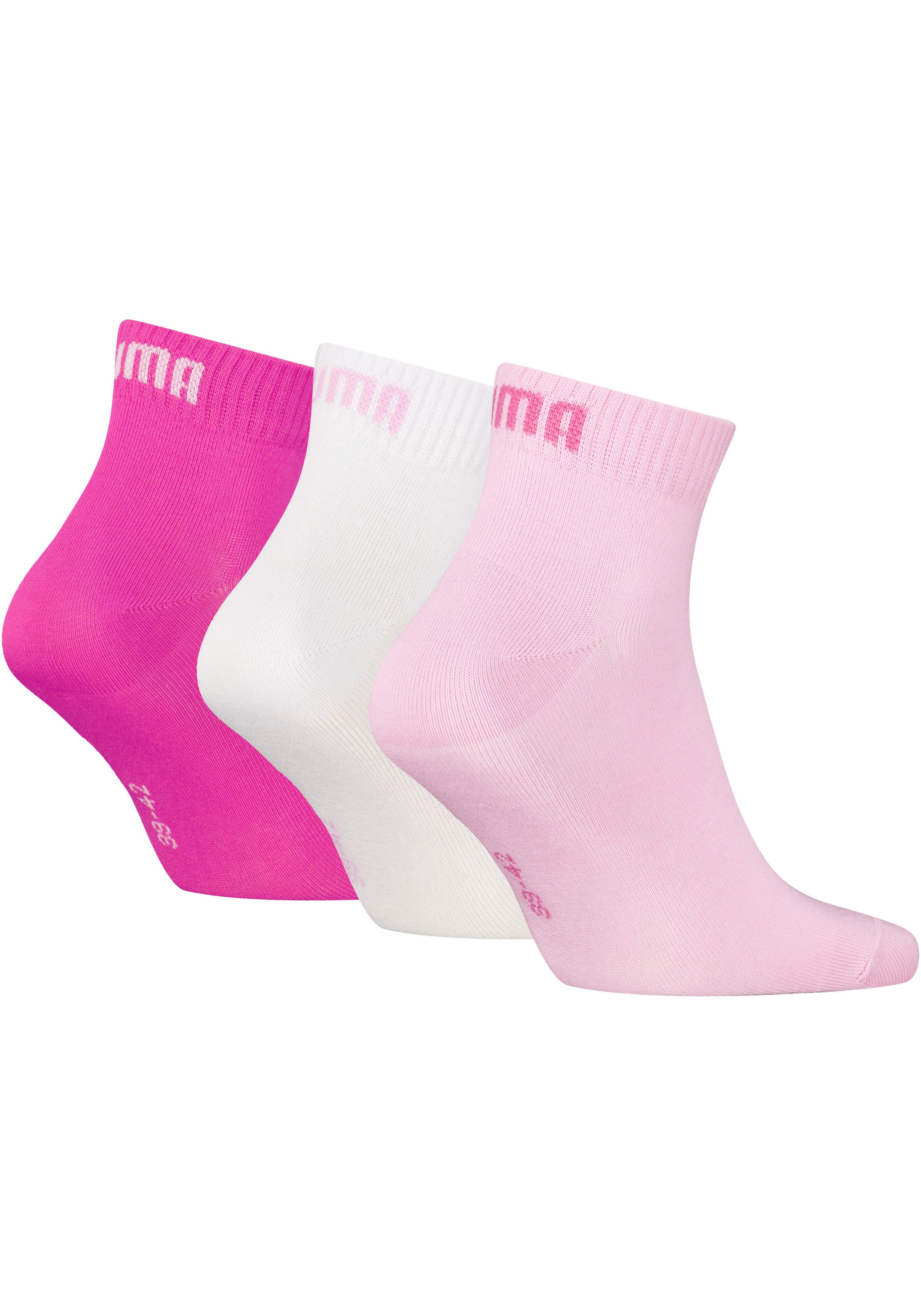 PUMA Kurzsocken PUMA UNISEX QUARTER PLAIN 3P (3 Paar) Atmungsaktiv, Rippenbündchen, weiche Baumwollmischung
