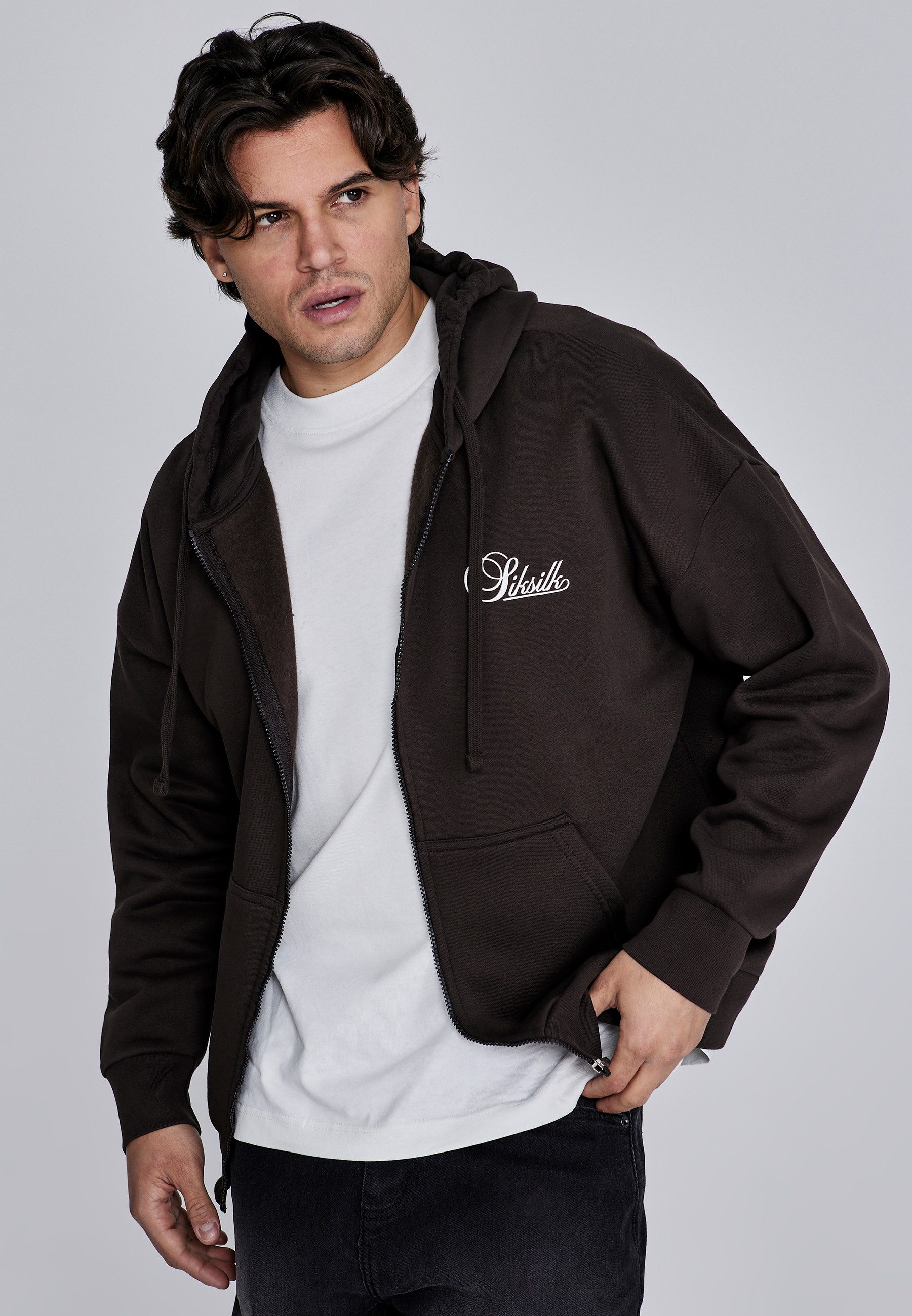 Hoodie SikSilk Herren-Essentials-Hoodie mit durchgehendem Reißverschluss