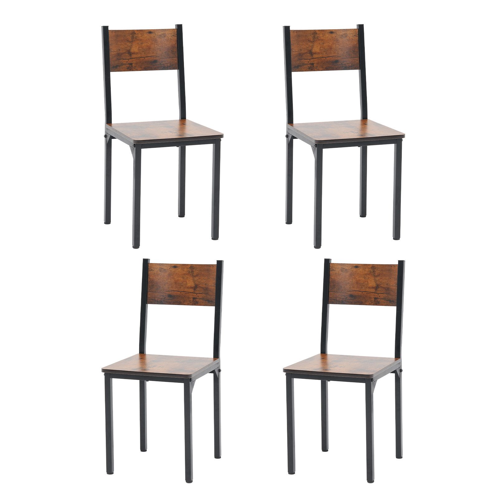 Sunsitt Bistrostuhl Küchenstuhl Set 4 Stück Industriestil vintage (Esstischstuhl mit Rücklehne aus Metall & MDF, 4 St), Braun Schwarz - 37x41x86 cm