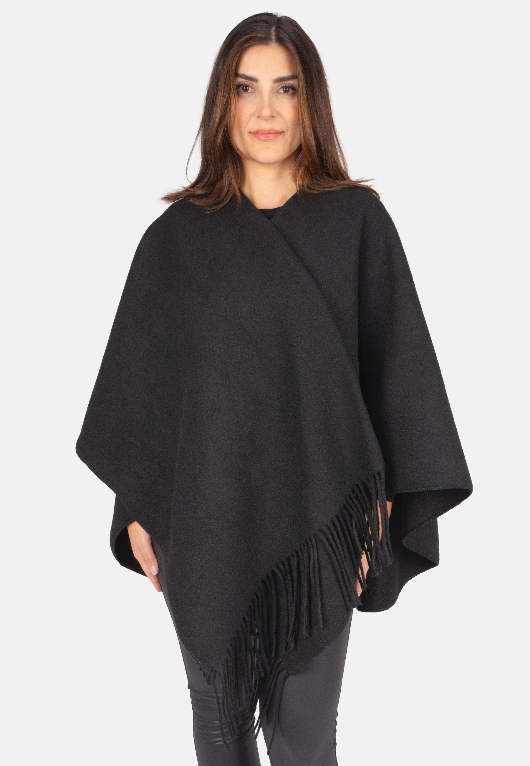 Seasons of April Cape ANDREA CAPE Hochwertiges Cape mit Bindeschlaufe und Fransen für Damen