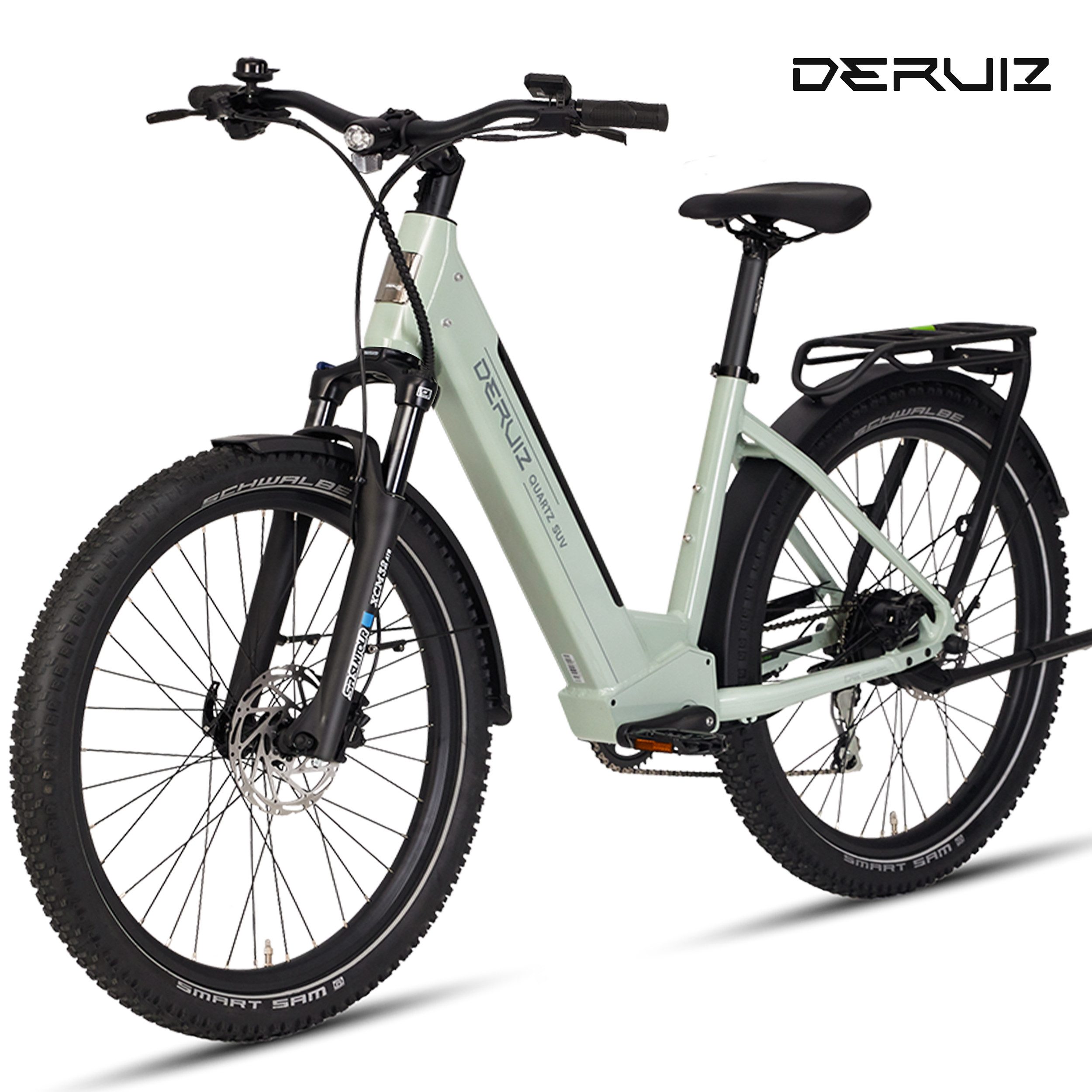 DERUIZ E-Bike 28 Zoll, Quartz SUV, 160 km, Drehmomentsensor, Bluetooth & APP, 8 Gang SHIMANO, Kettenschaltung, Heckmotor, 644 Wh, (LCD-Farb-Display, 120 Lux Frontlicht, Lockout-Federgabel, 5 Stufen), Elektrofahrrad, bis zu ca. 140kg, RH: 46 cm, hydr. Scheibenbremsen