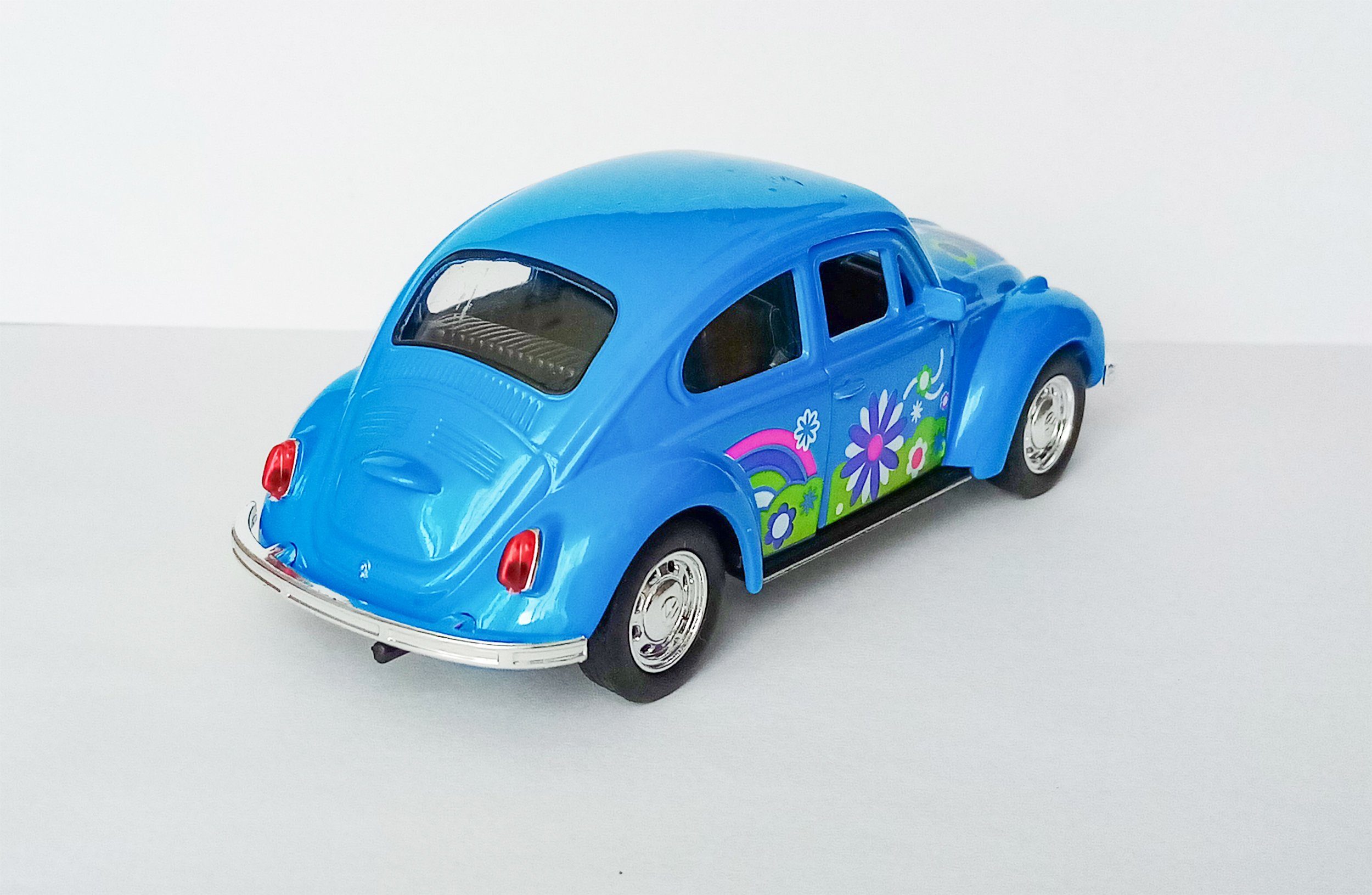 Welly Modellauto VOLKSWAGEN BEETLE Käfer Flower Power Hippy VW 73 (Blau/Blumen), Modellauto Modell Spielzeugauto Kinder Geschenk