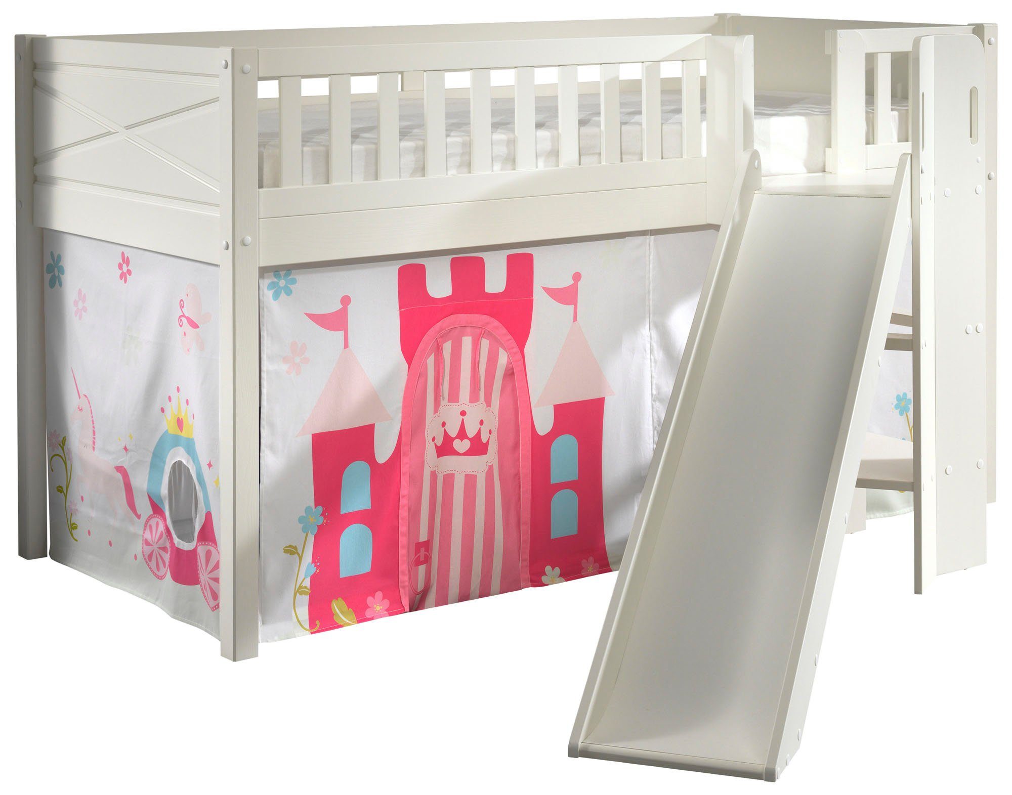 Vipack Hochbett Scott (Made in Europe) m. Rutsch-/Leiterturm, LF 90x200 cm, Vorhang, Tunnel, 4 Designs