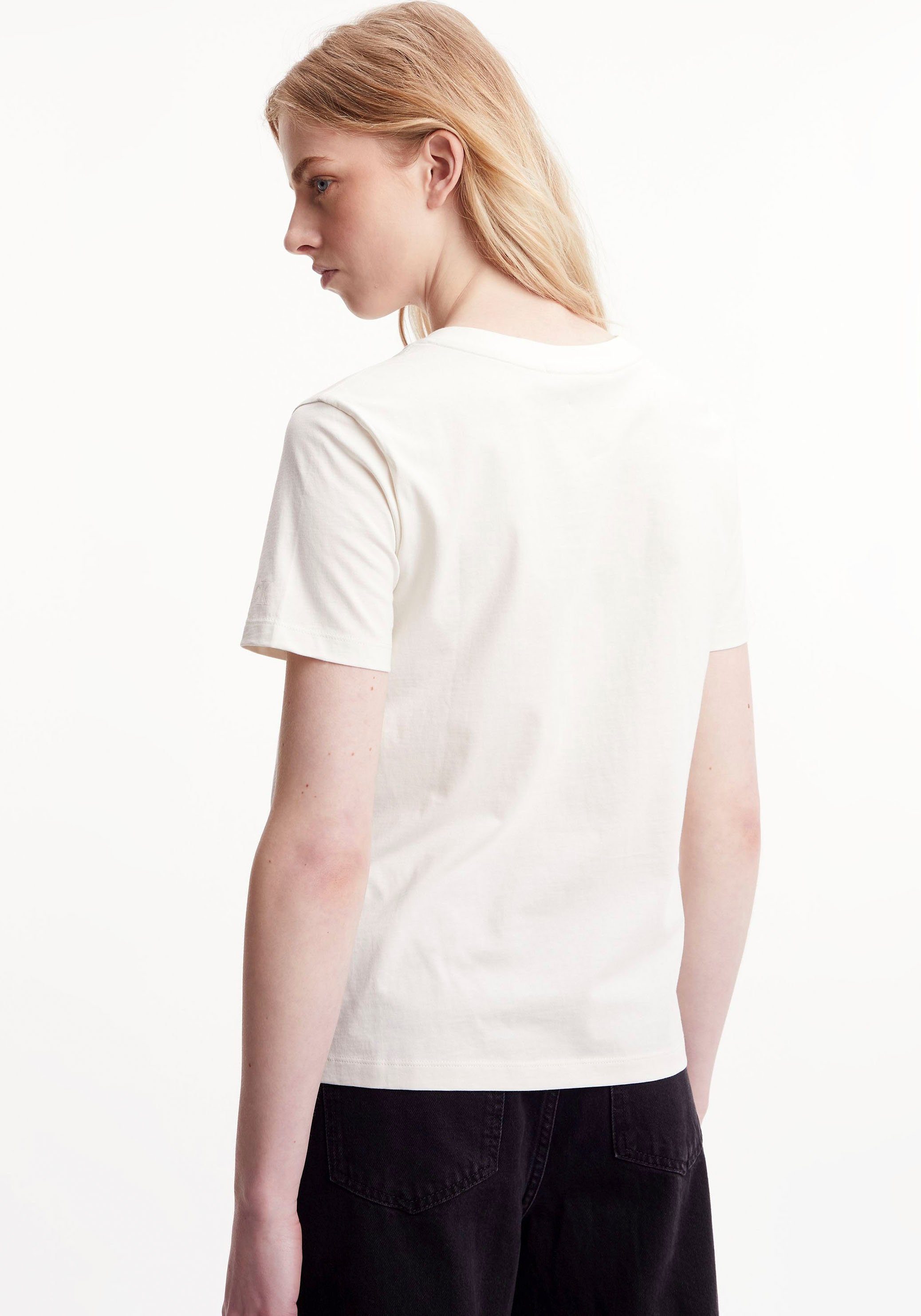 (1-tlg) griffigem MONOLOGO SLIM Klein T-Shirt aus Calvin TEE V-NECK Jeans MICRO Jerseymaterial