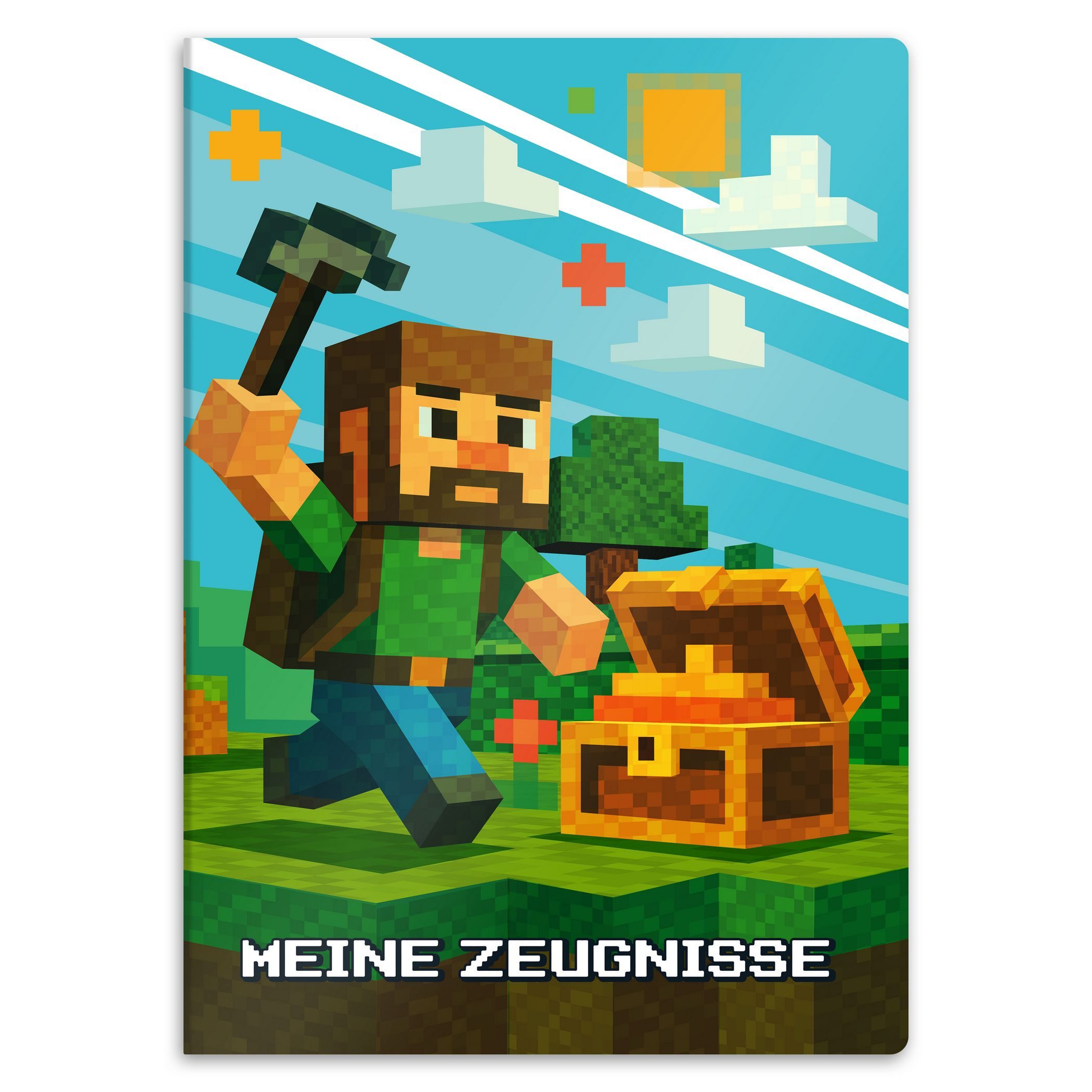 itenga Organisationsmappe itenga Zeugnismappe A4 Kunststoff Sichtbuch Motiv Blockgame PIXEL