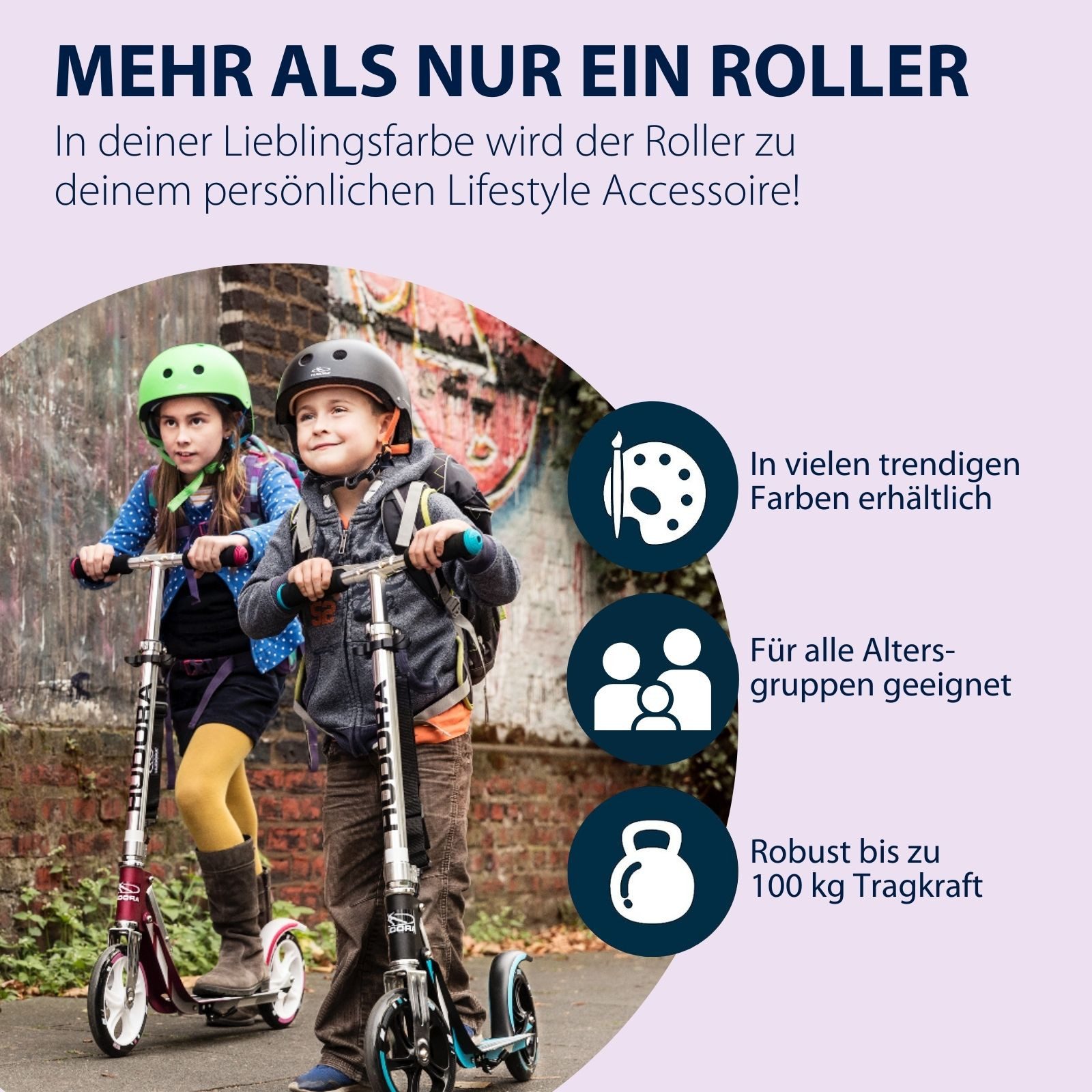 Hudora Cityroller BigWheel® 205, Scooter inklusive Kabelschloss, höhenverstellbarer & zusammenklappbarer Tret-Roller