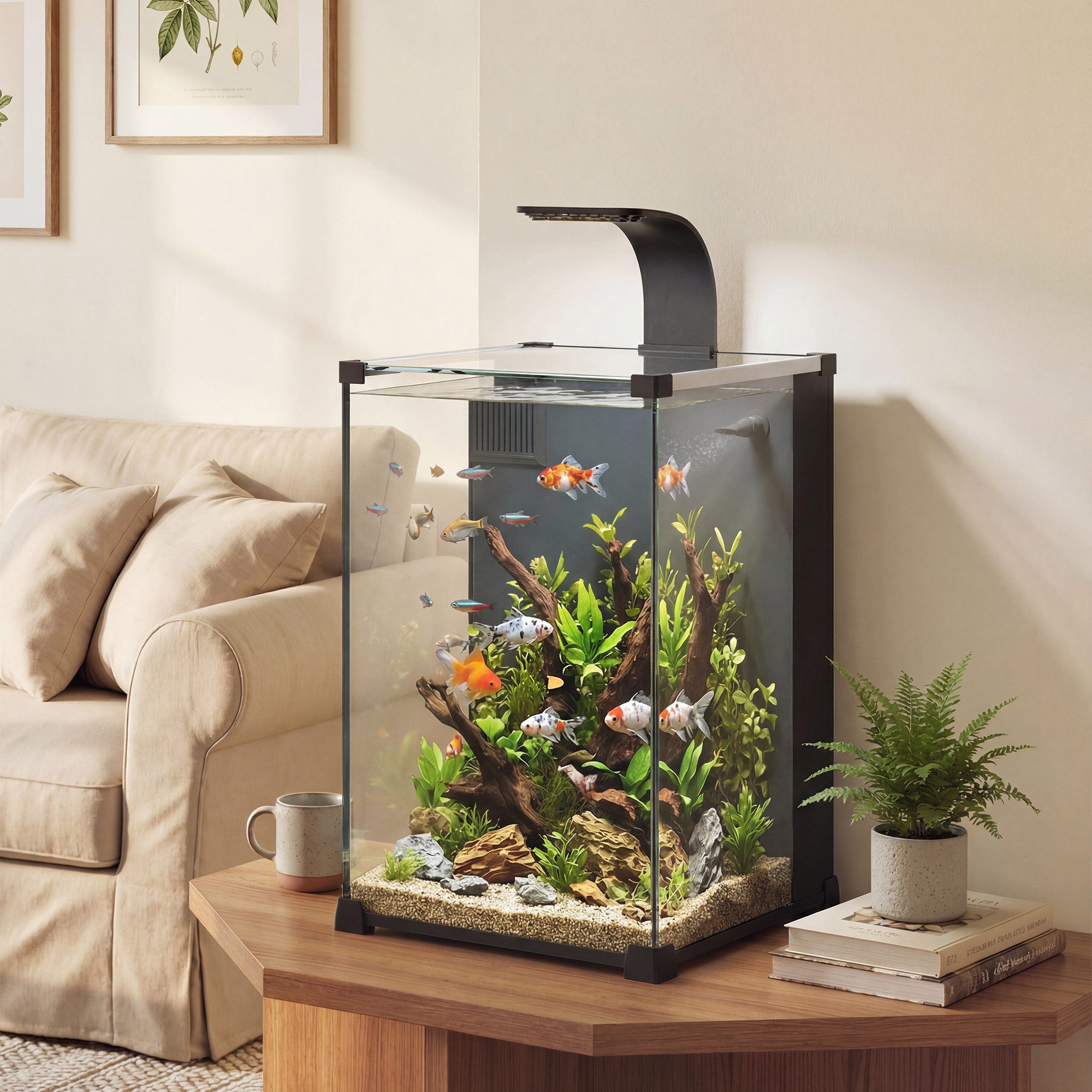 PawHut Aquarium Komplettset 36L Nano Aquarium mit LED-Beleuchtung Filtersystem, für Fische & Pflanzen 30 x 30 x 45,5 cm Schwarz