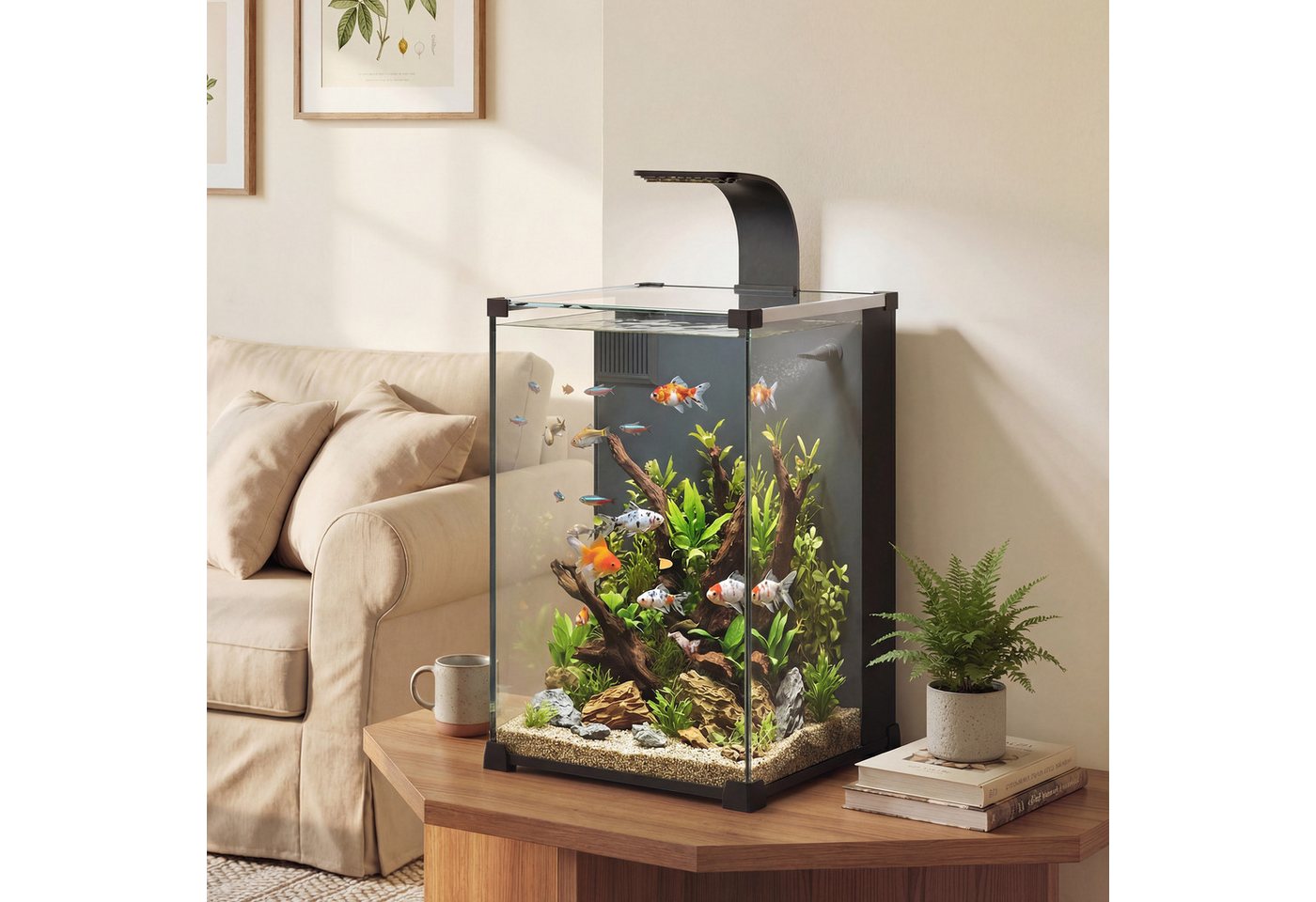 PawHut Aquarium Komplettset 36L Nano Aquarium mit LED-Beleuchtung Filtersystem, für Fische & Pflanzen 30 x 30 x 45,5 cm Schwarz
