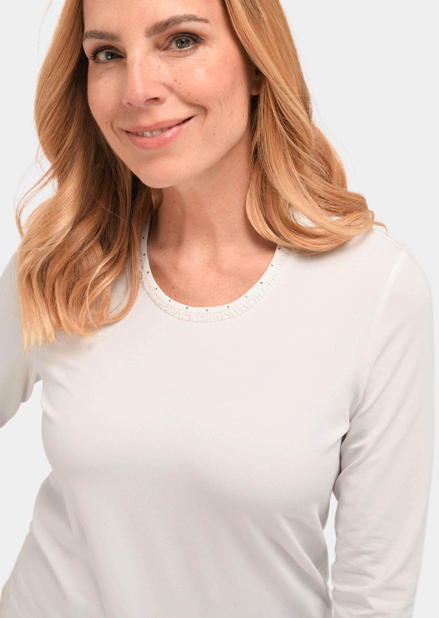 GOLDNER 3/4-Arm-Shirt Baumwollshirt mit Schmucksteinen Baumwollshirt mit Rundhalsausschnitt und 3/4-Arm