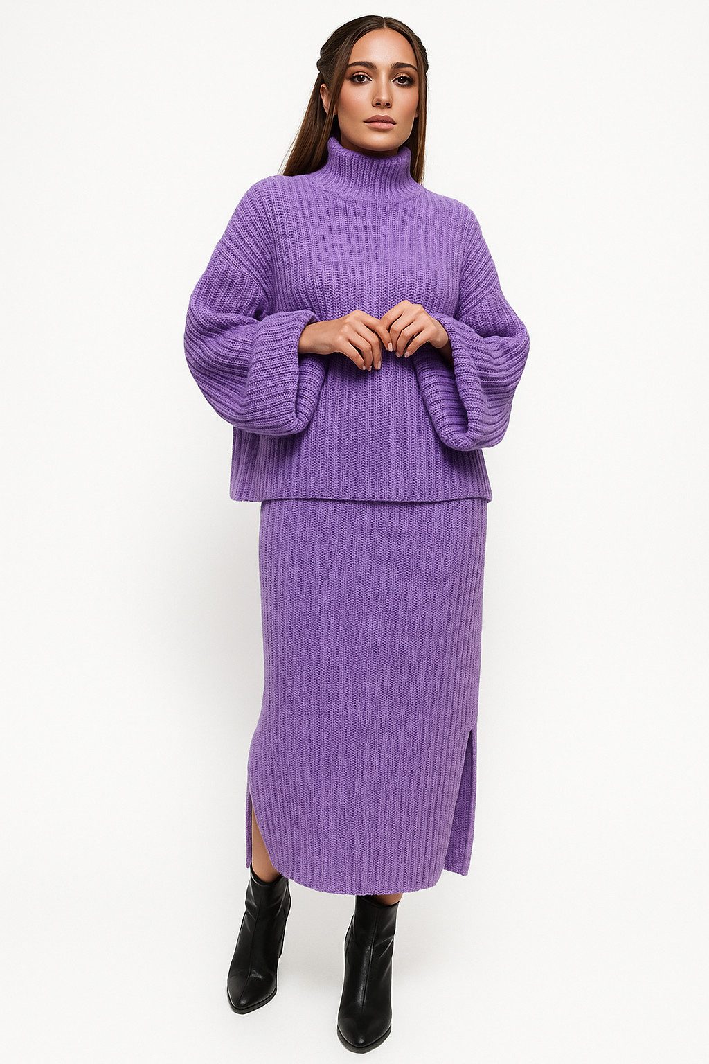 Worldclassca Strickkleid Worldclassca Strickkleid Strickanzug Oversize Pullover + Rock 2tlg Set Neue Kollektion - Stilvolle und gemütliche Strickmode für Damen