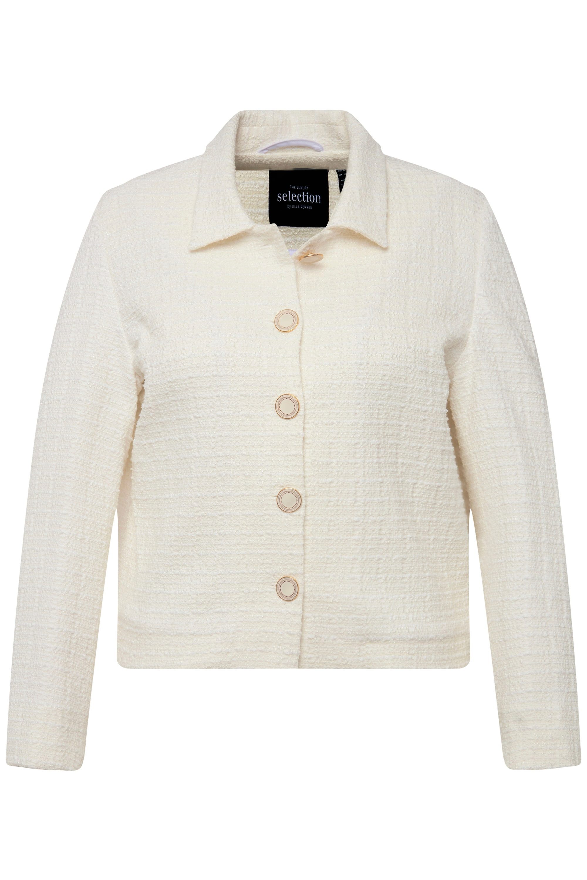 Ulla Popken Kurzjacke Bouclé-Jacke Hemdkragen Acetatfutter günstig online kaufen