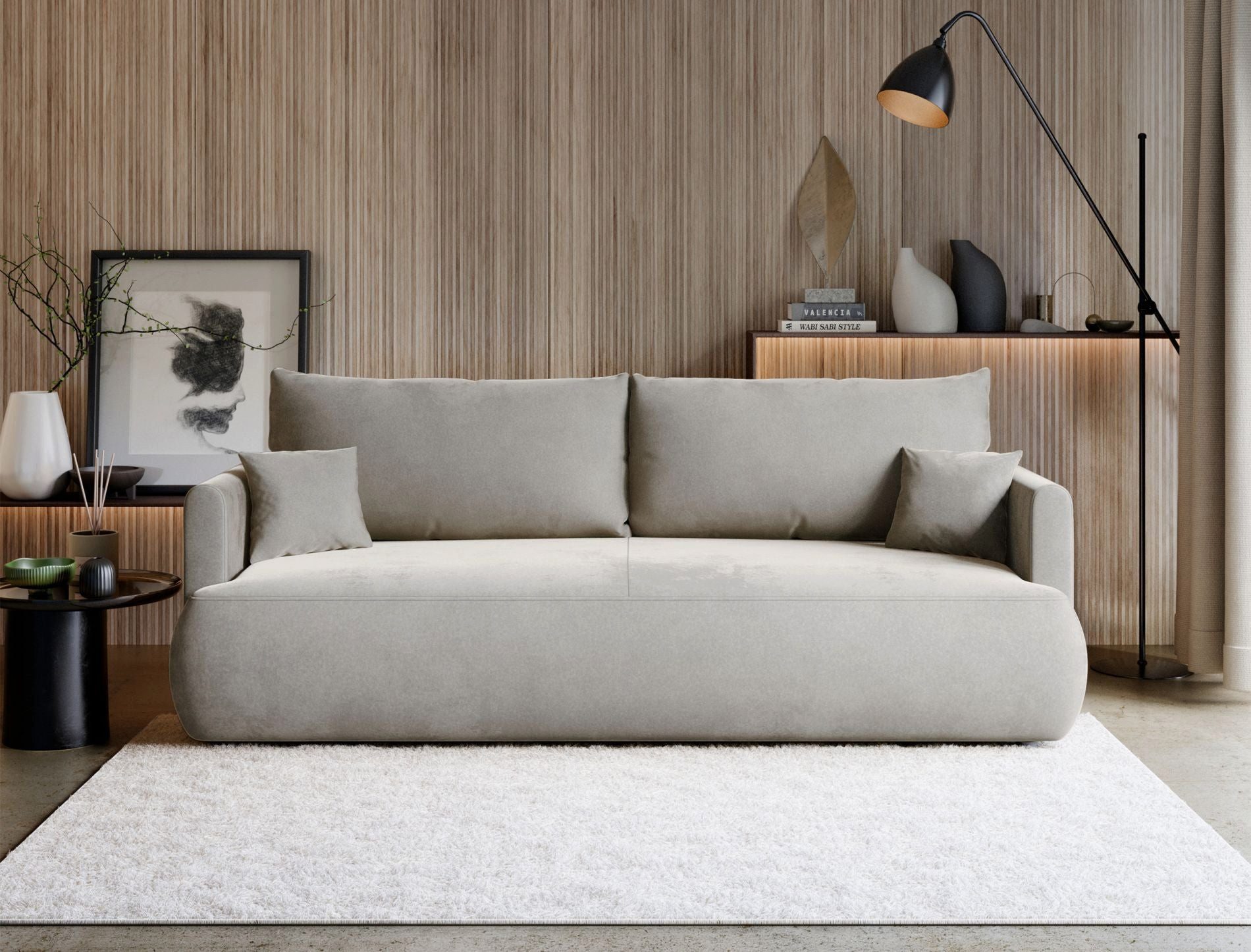 Selsey Schlafsofa OVO MINI, mit Bettkasten und Schlaffunktion, wahlweise Chenille- oder Samtbezug, Schlaf Couch