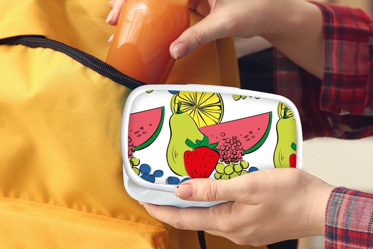 Mädchen - Kinder für Muster, Erwachsene, Lunchbox - weiß Cartoon für Obst Jungs und Brotdose, und (2-tlg), MuchoWow Kunststoff, Brotbox