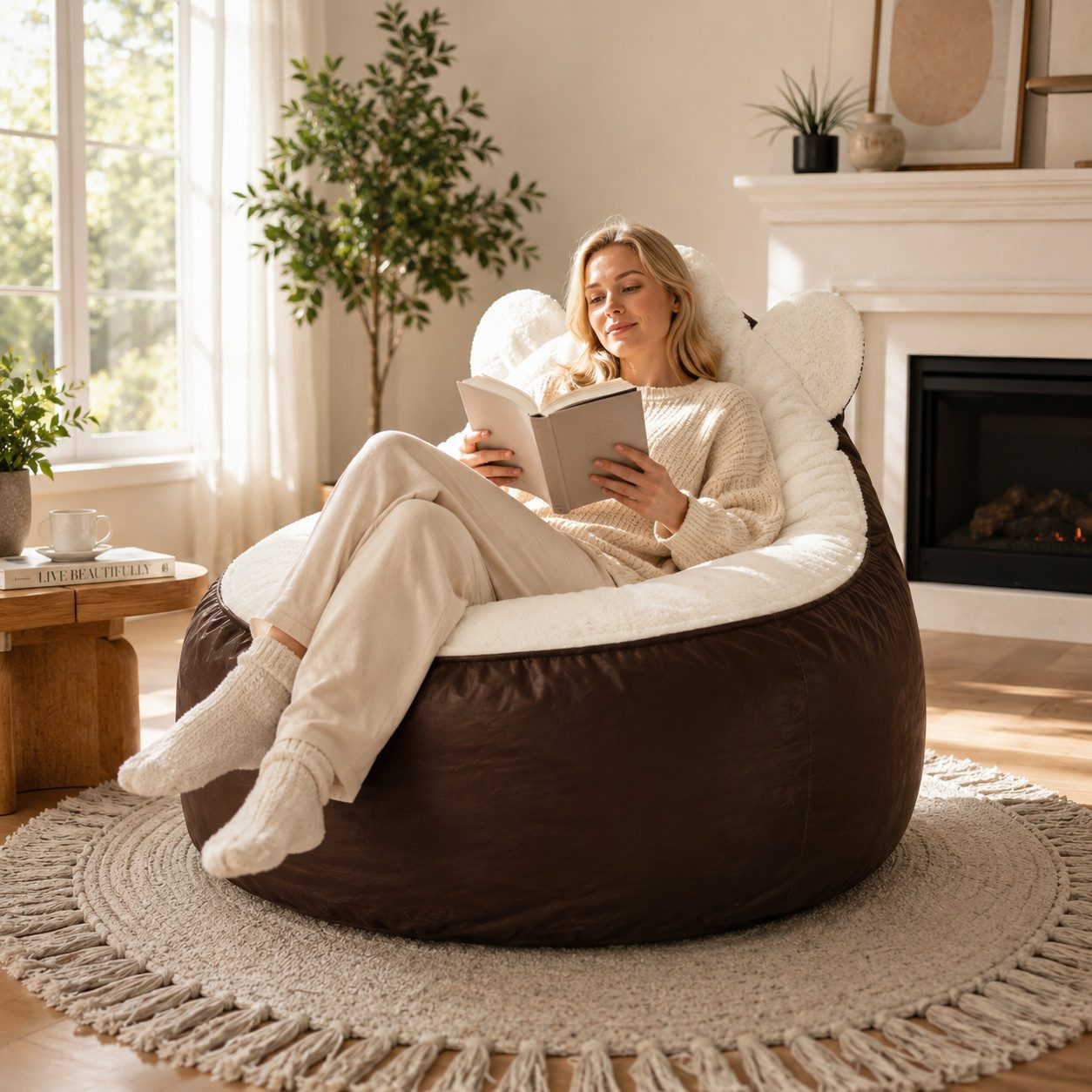 VUZINIC Sofa mit Bärenohr-Form, Lederimitat und Kaninenvlies, 1 Teile, geeignet als ergonomisches Textilsofa für Wohn- und Schlafzimmer