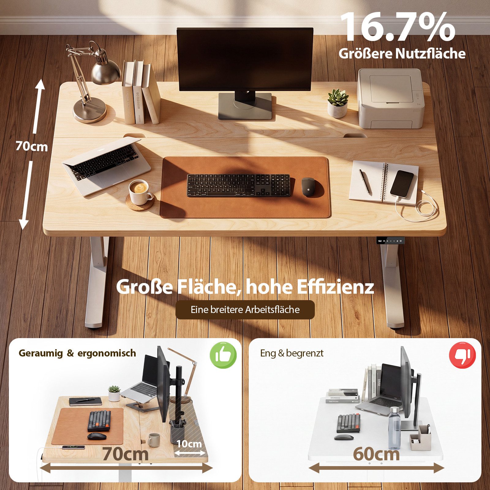 HOMALL Schreibtisch Tisch mit Speicherfunktion und Sitzpausen-Erinnerung, 18 mm dick (Maße 140x70/160x80,6-Tasten-Handsteuerung mit LED-Anzeige,mit Kabelmanagem – Bild 5 von 5