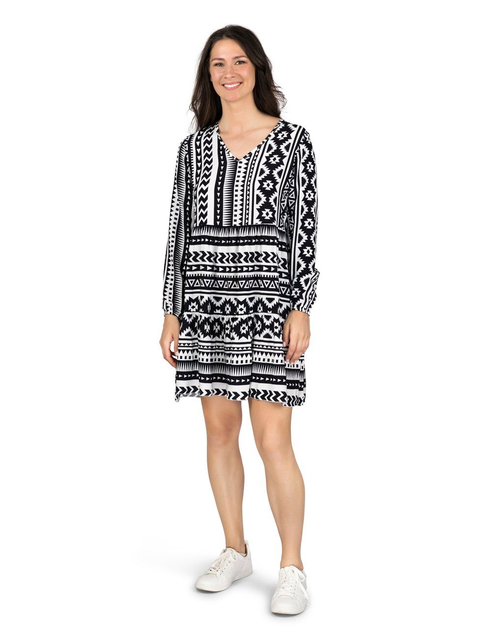 DENIMFY Sommerkleid Damen Kleid DFIda A-Linie langarm Freizeitkleid mit V-Ausschnitt aus 100% Viskose mehr