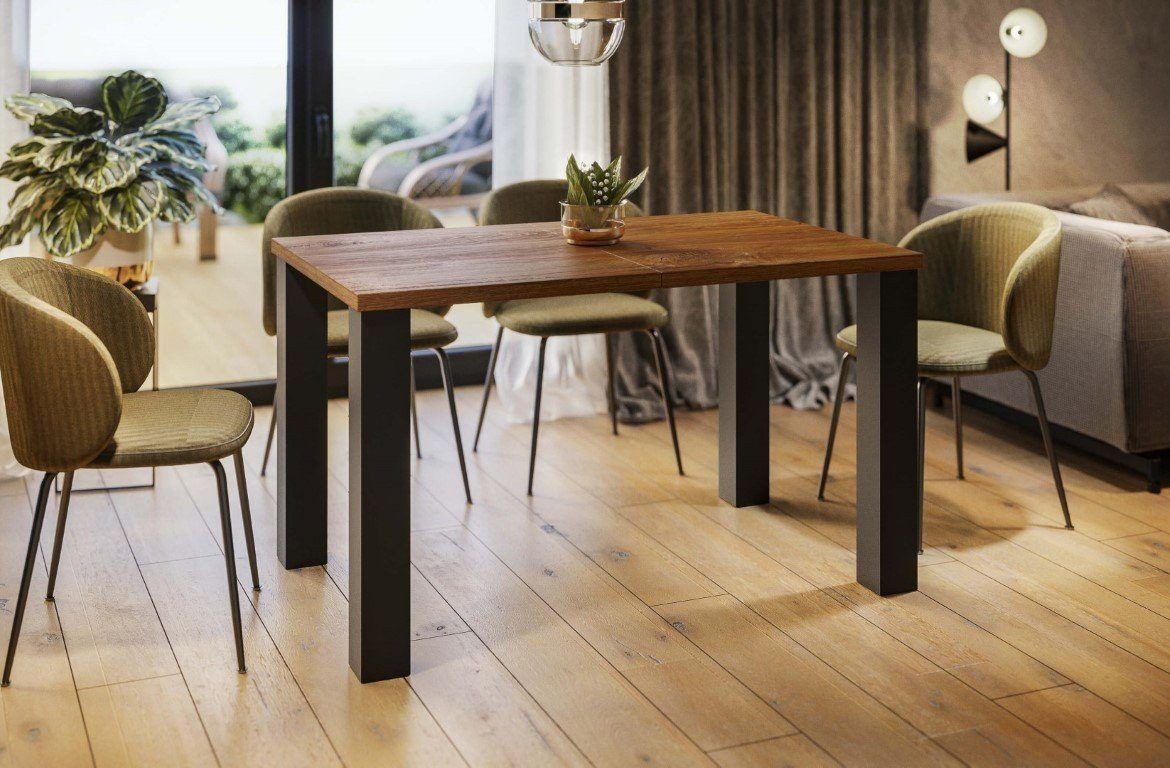 Endo-Moebel Esstisch Esstisch "Juka" 130-210cm ausziehbar erweiterbar Kulissentisch (1 Tisch), Vierfuß, schwarz-matte Tischbeine, für bis zu 8 Personen