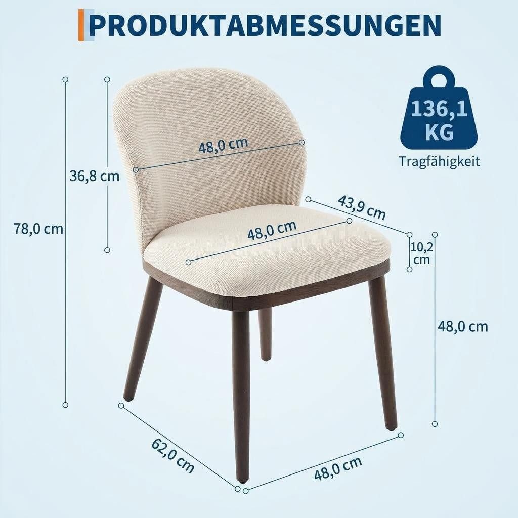 GarveeMore Esszimmerstuhl 2er-set,moderne gepolsterte Küchenstühle mit ergonomischer Rückenlehne, Esszimmerstühle mit Holzbeinen für Küche,Esszimmer
