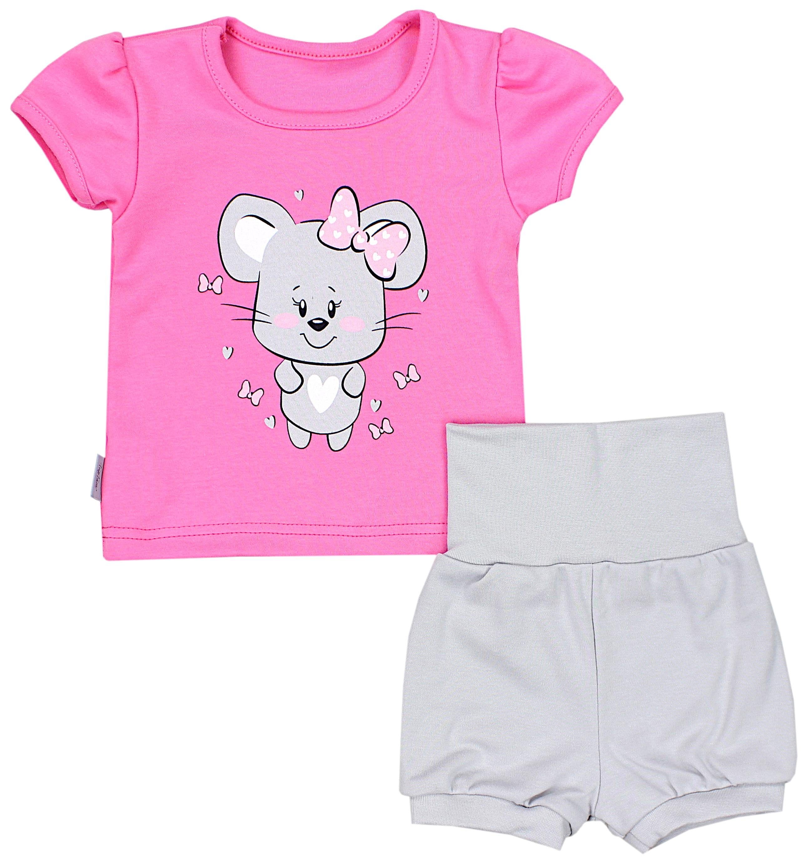 TupTam Shirt & Hose TupTam Baby Mädchen Sommer Bekleidung T-Shirt Shorts Set Maus Amaranth / Grau