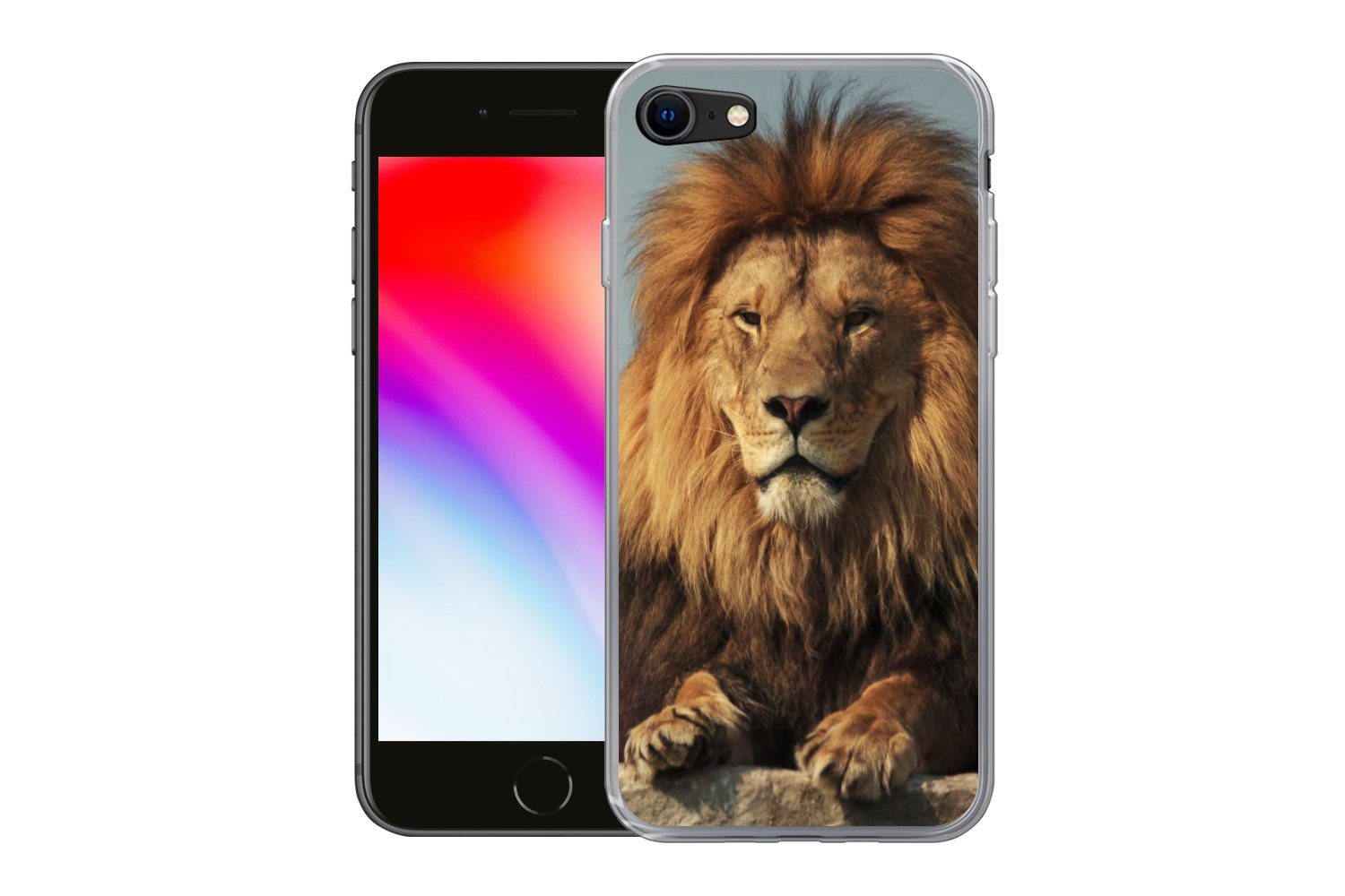 MuchoWow Handyhülle für Apple iPhone 8 Löwe - Felsen - Porträt, Smartphone-Bumper, Print, Handy Schutzhülle Dünn