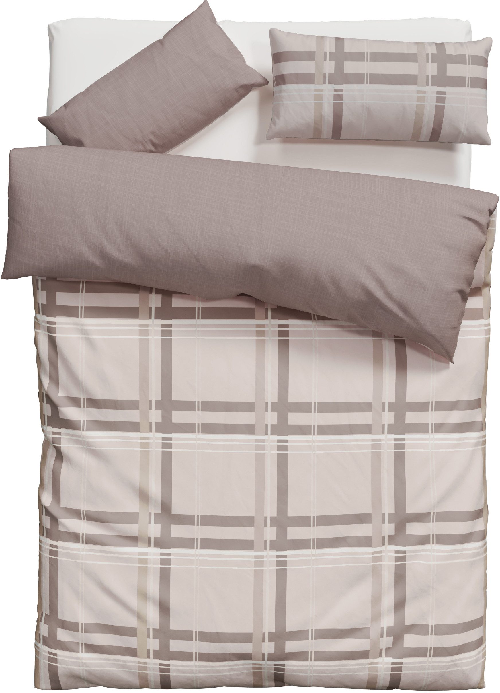 OTTO home Wendebettwäsche Talin, Linon, 2 teilig, ab Gr. 135x200, 100% Baumwolle, Karo-Design, Marke H.I.S. by OTTO home