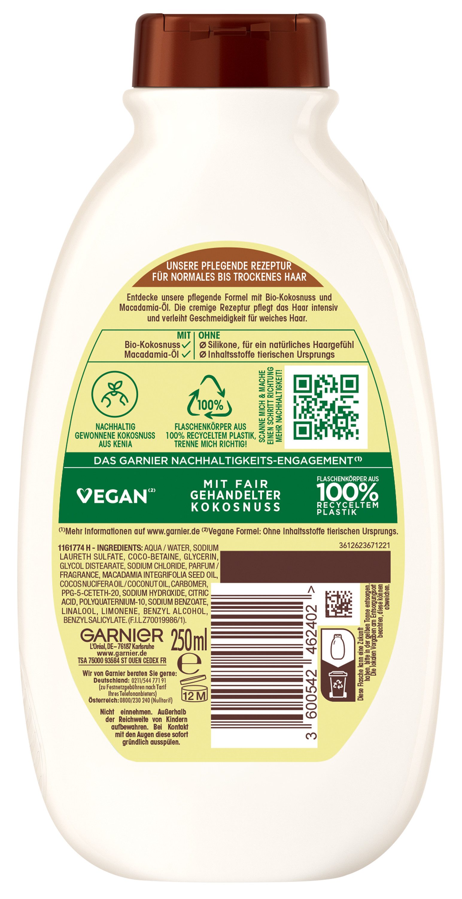 GARNIER Haarshampoo Garnier Wahre Schätze Shampoo Kokosmilch (6er Packung), Packung, 6-tlg.