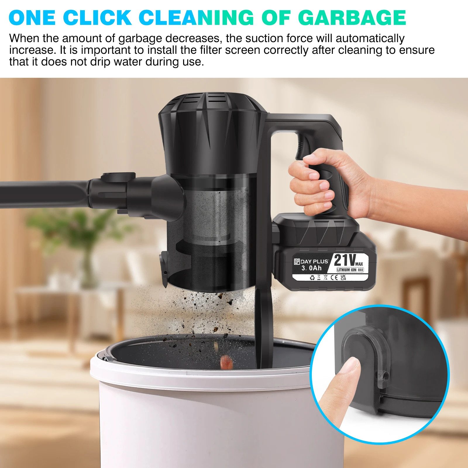 Athlix Bodenstaubsauger 3-in-1 Akku-Staubsauger Handstaubsauger Kabellos Beutellos, 380 W, Beutellos, 65 Min. Laufzeit, 30.000 PA, 380W, 3 Aufsätze