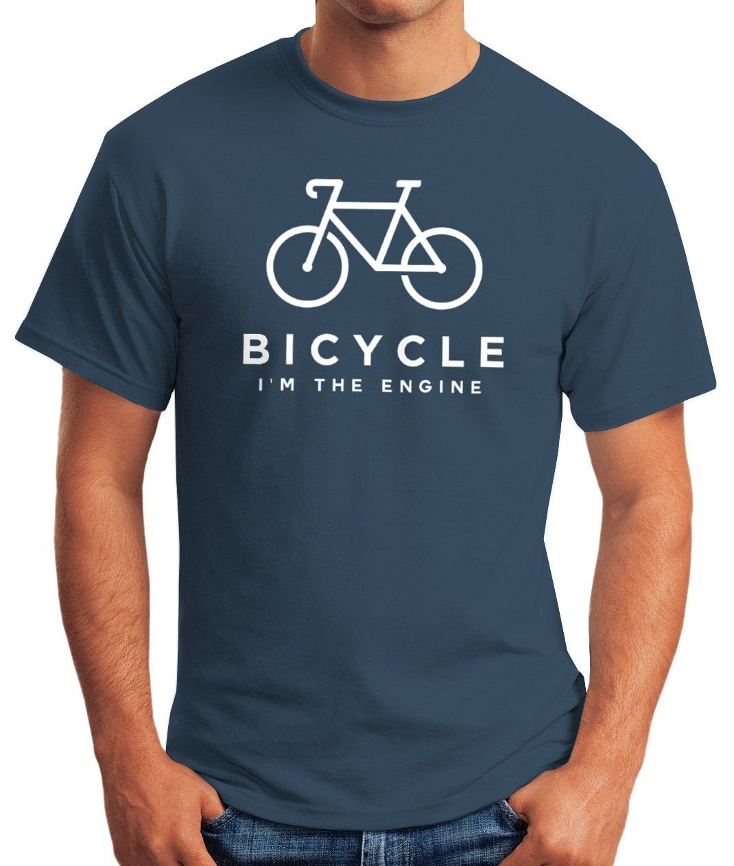 MoonWorks Print-Shirt Bike Rad the Fun-Shirt Print Bicycle I'm T-Shirt mit Fahrrad Engine lustig Herren Sprüche blau Moonworks® Spruch